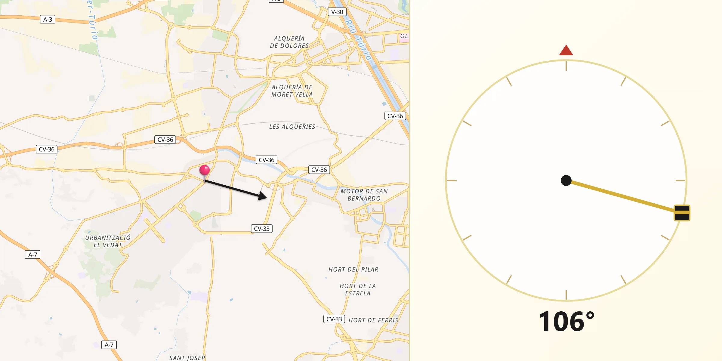 Dirección de la Qibla desde Torrente