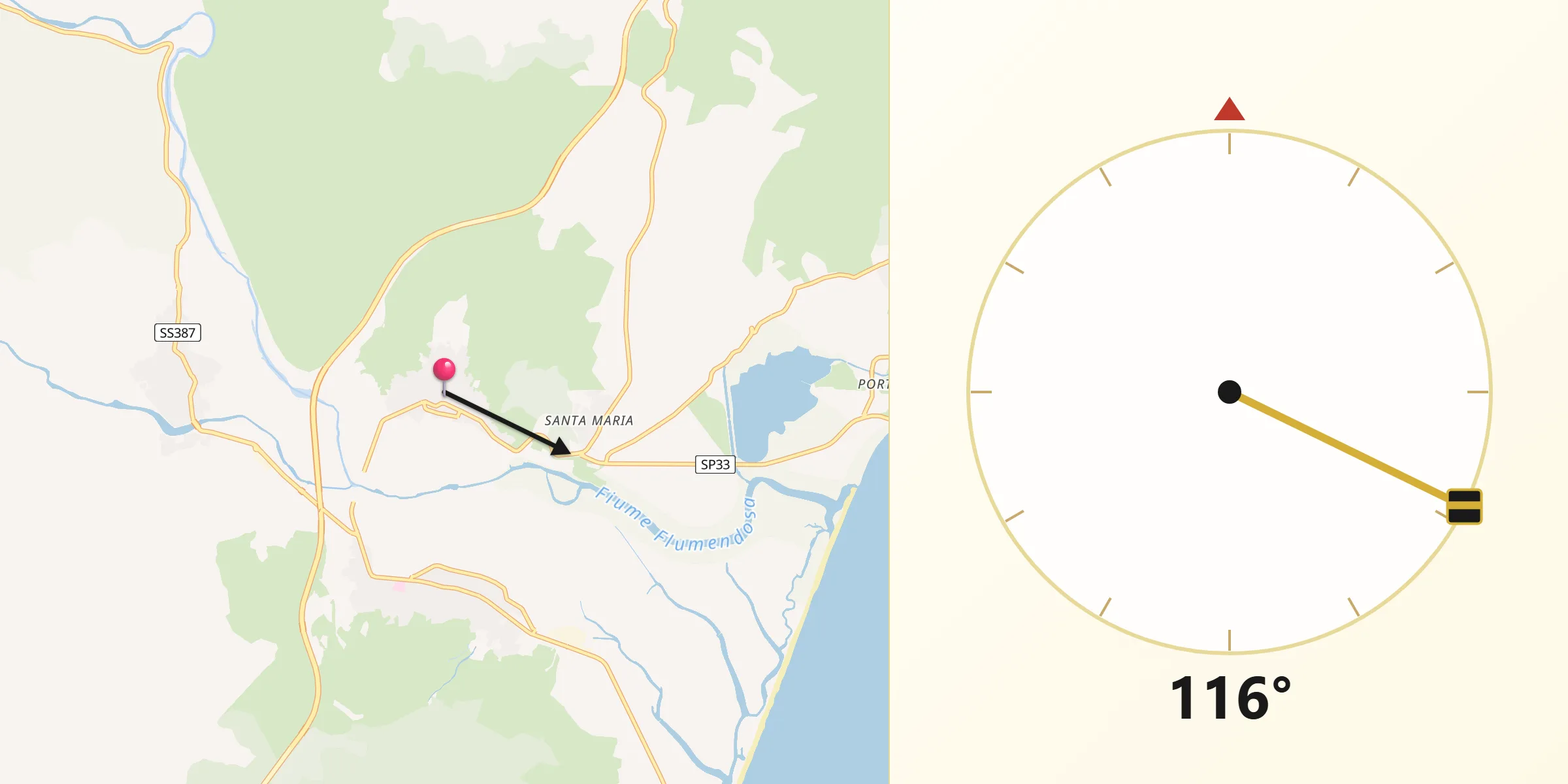 Direzione della Qibla da Villaputzu