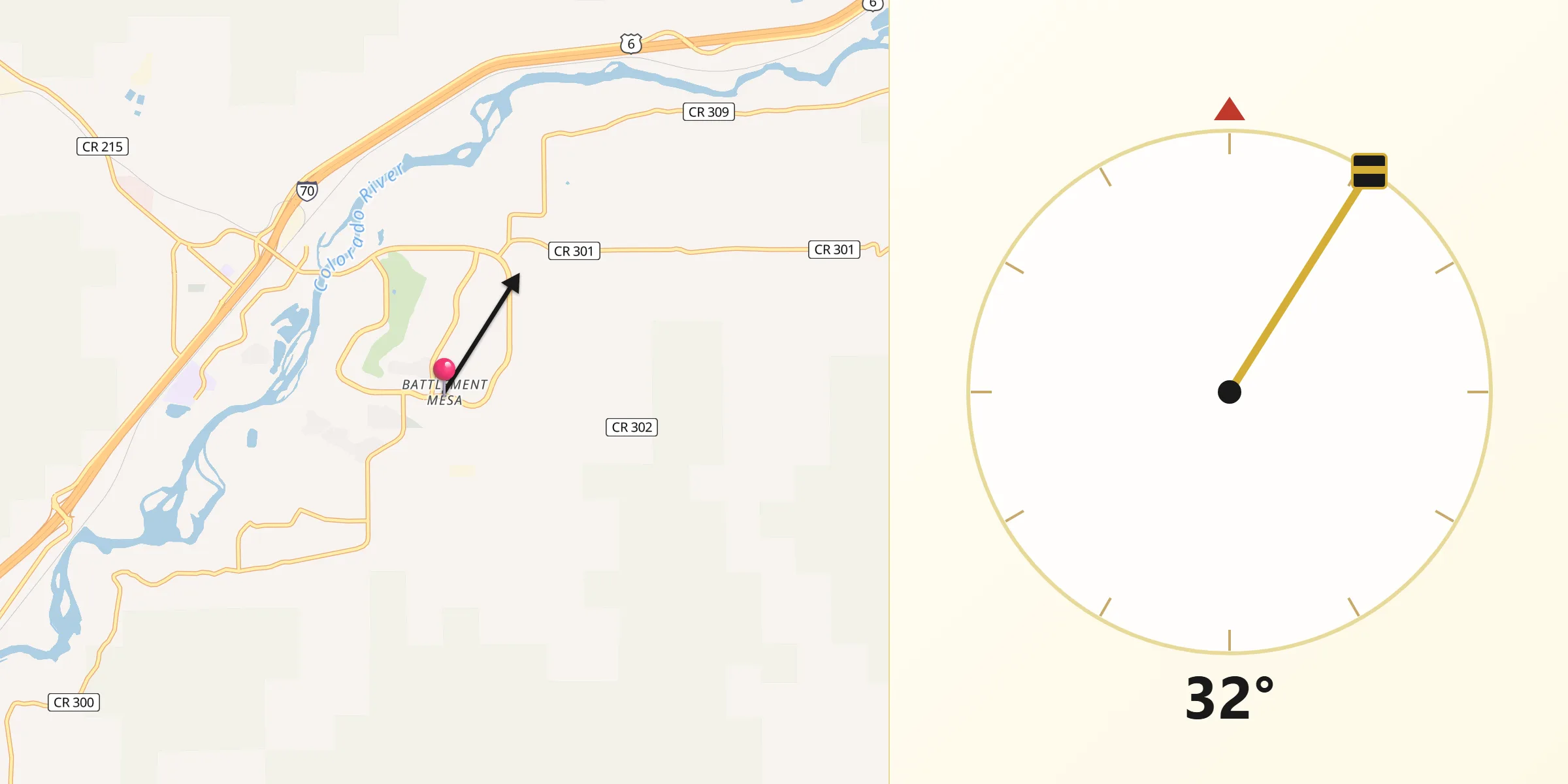 Qibla Direction from Battlement Mesa