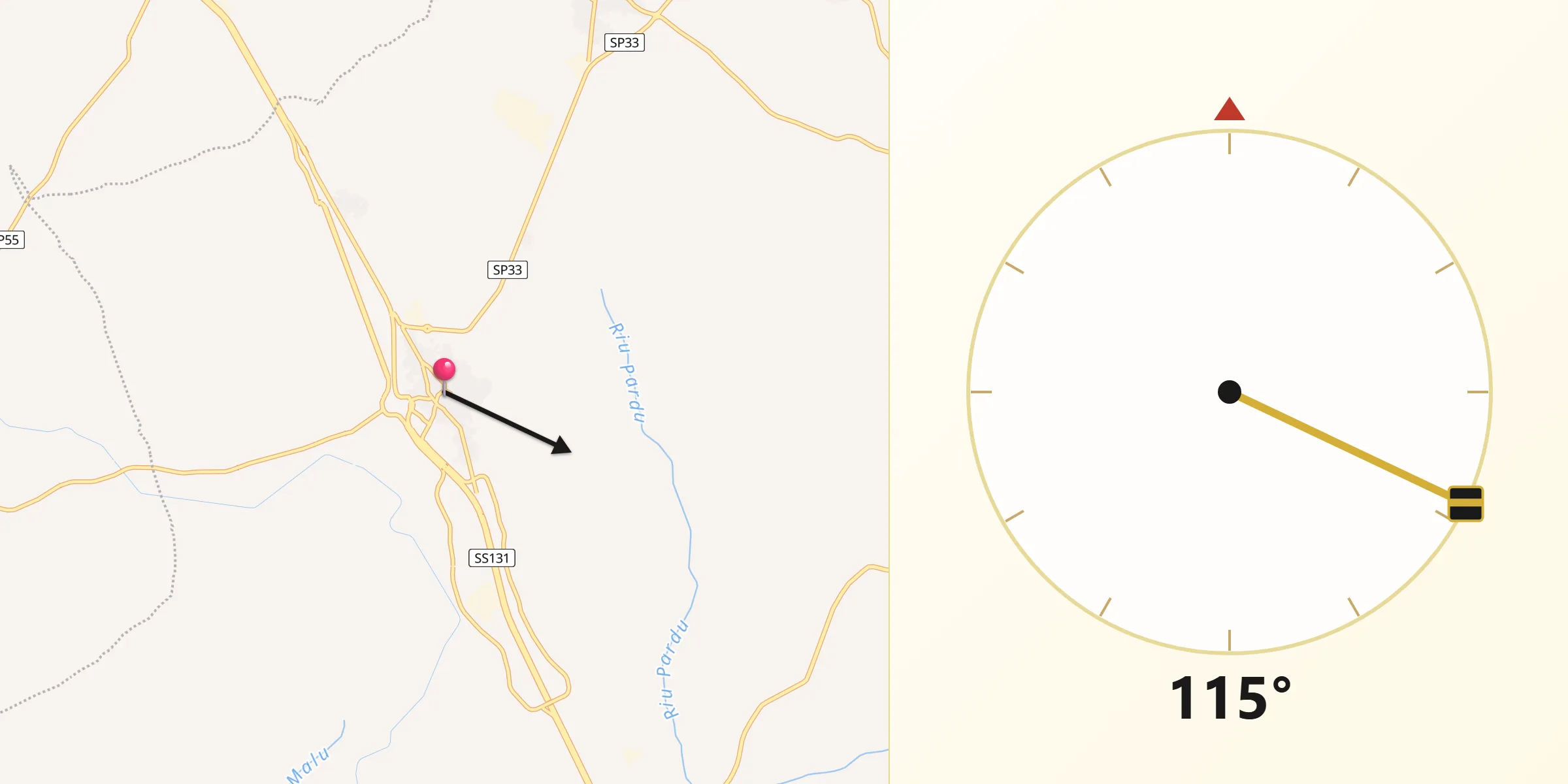 Direzione della Qibla da Nuraminis