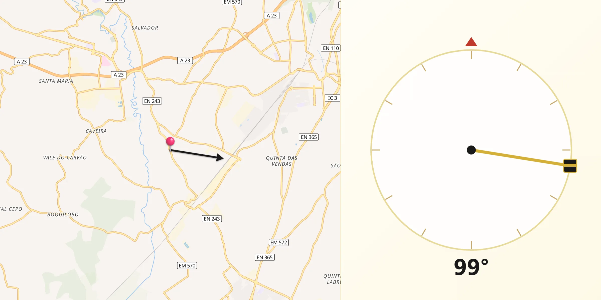 Direção da Qibla a partir de Riachos