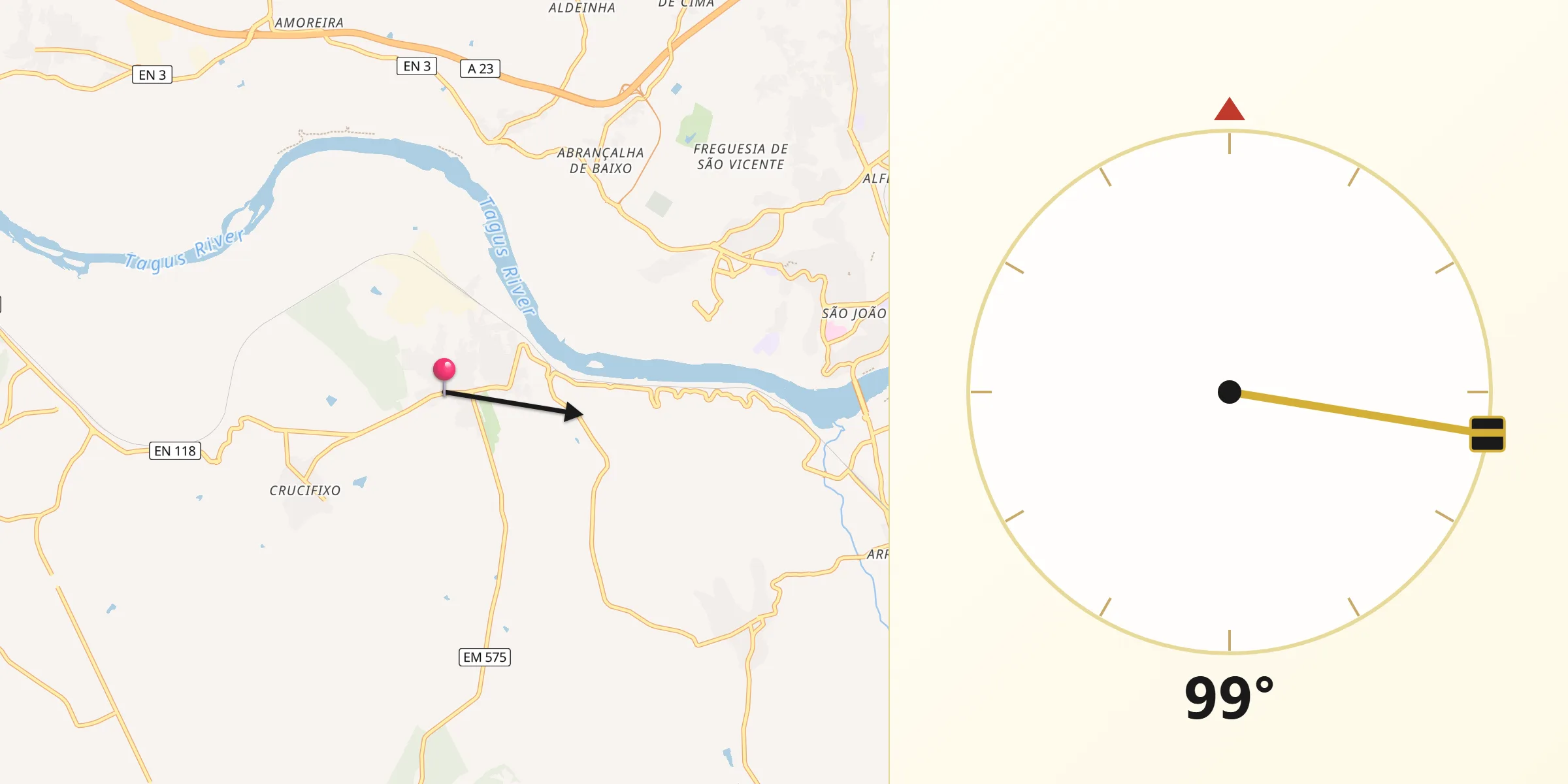Direção da Qibla a partir de Tramagal