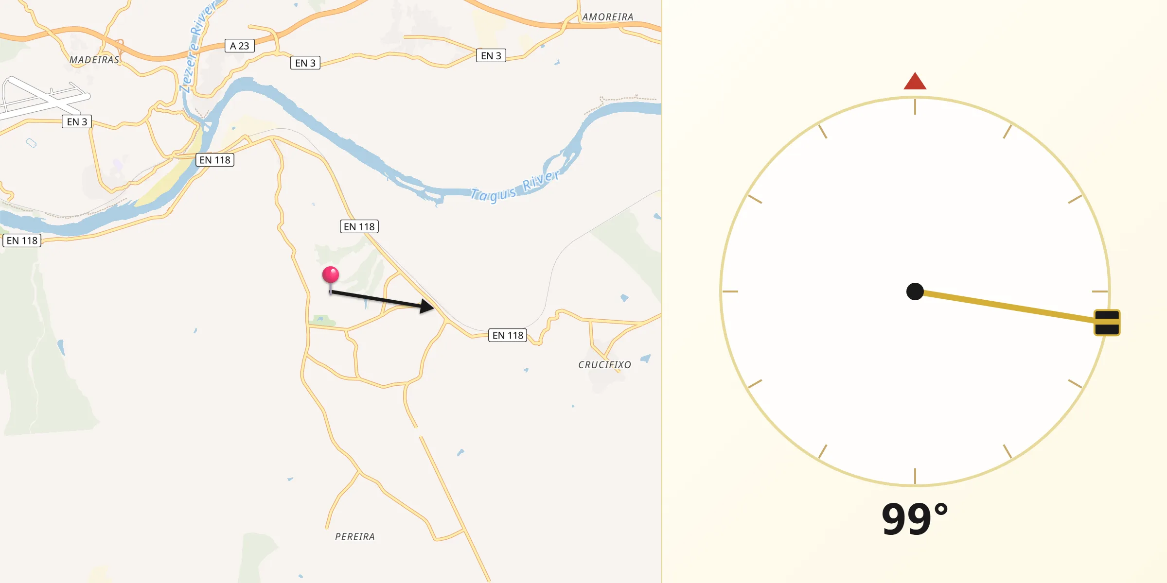Direção da Qibla a partir de Santa Margarida da Coutada