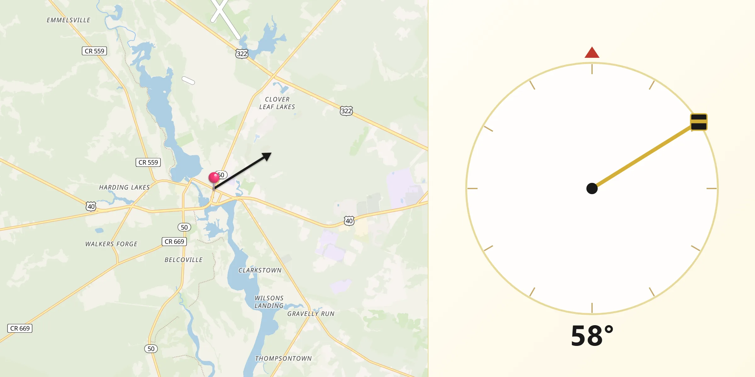 Qibla Direction from Mays Landing