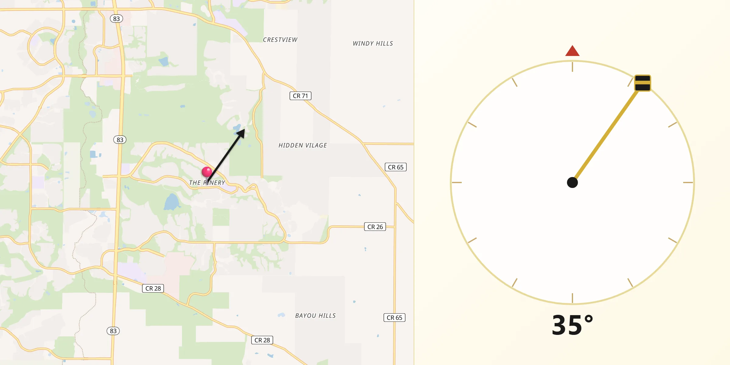 Qibla Direction from The Pinery