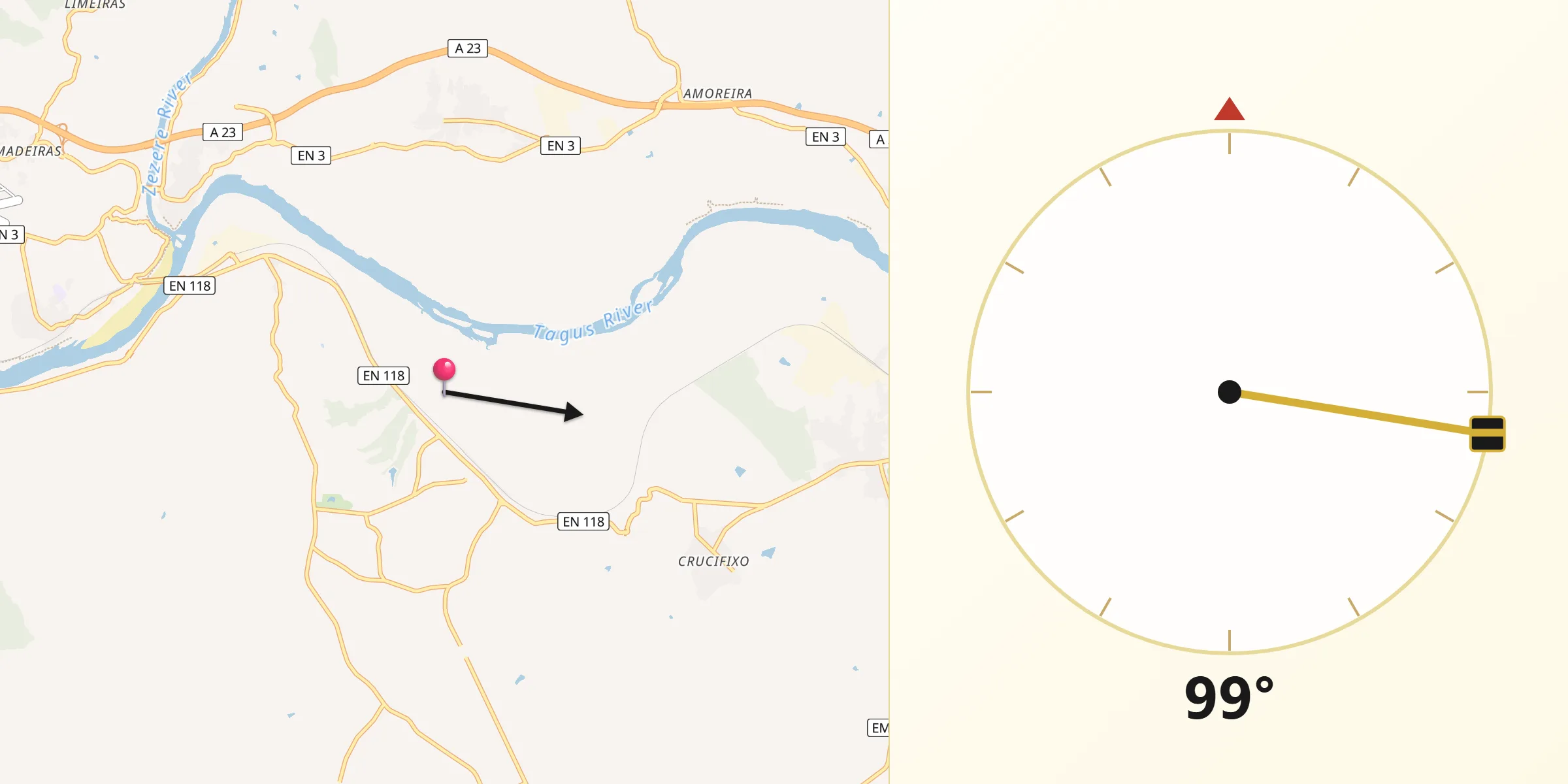Direção da Qibla a partir de Constância