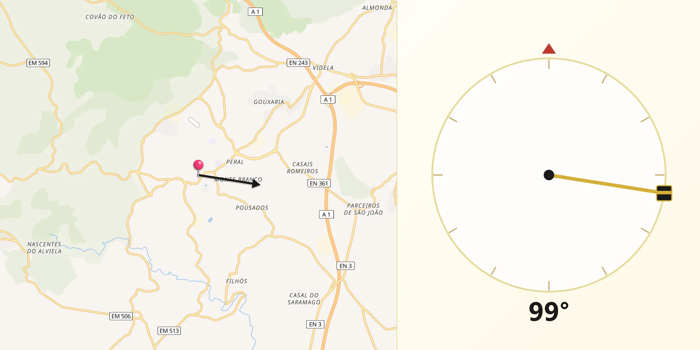 Direção da Qibla a partir de Alcanena