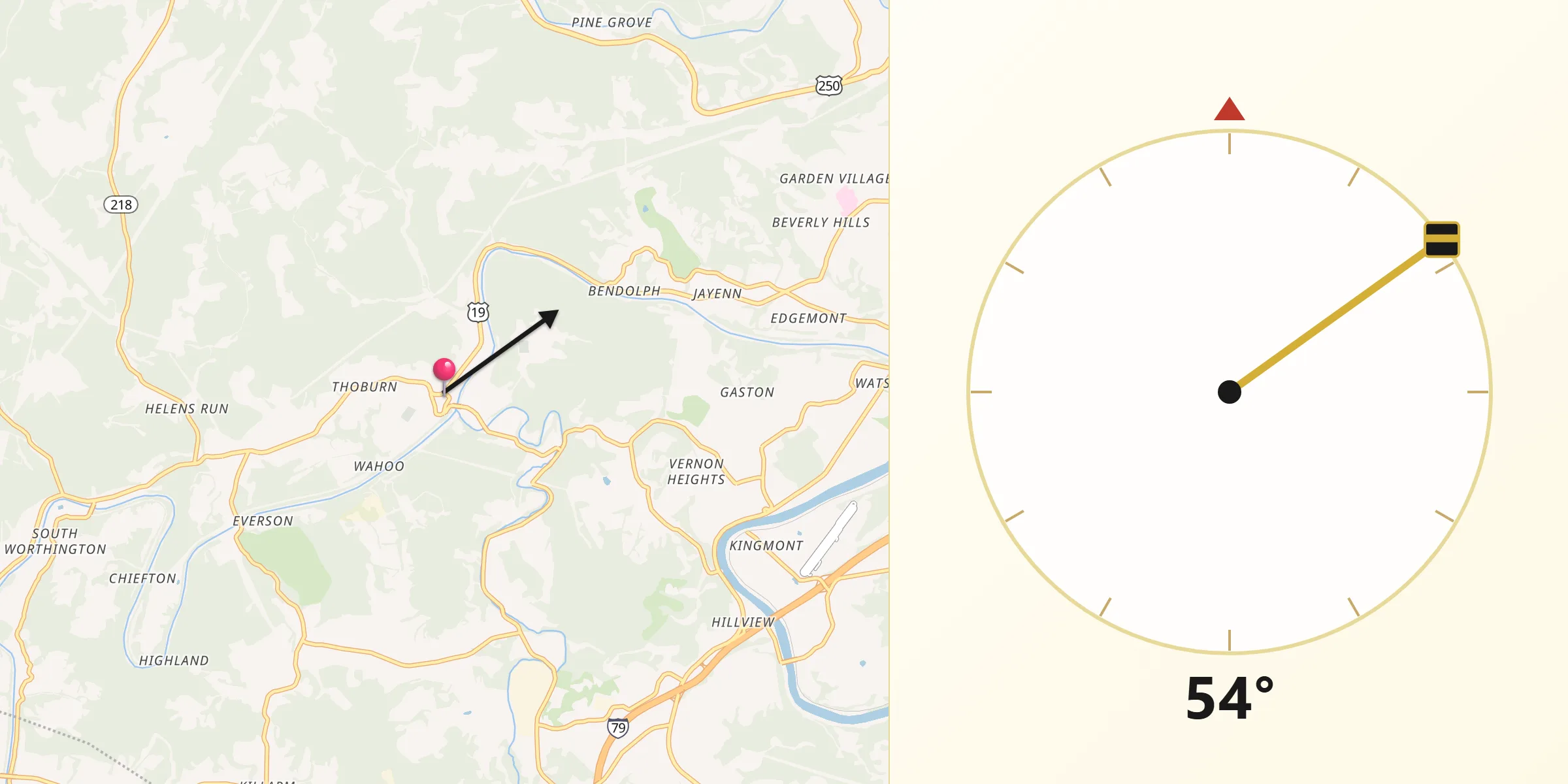 Qibla Direction from Monongah