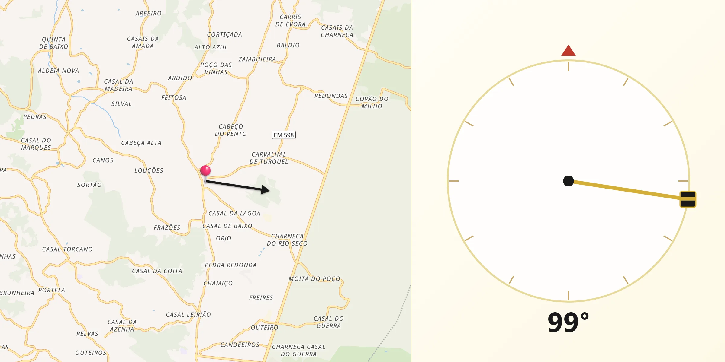 Direção da Qibla a partir de Turquel