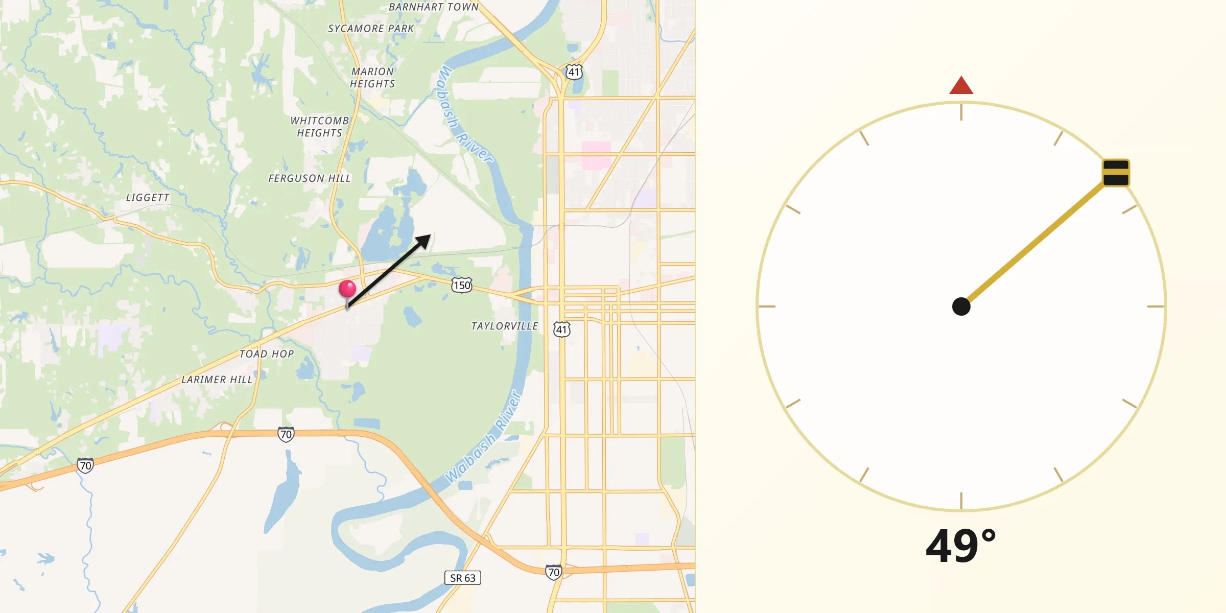 Qibla Direction from West Terre Haute
