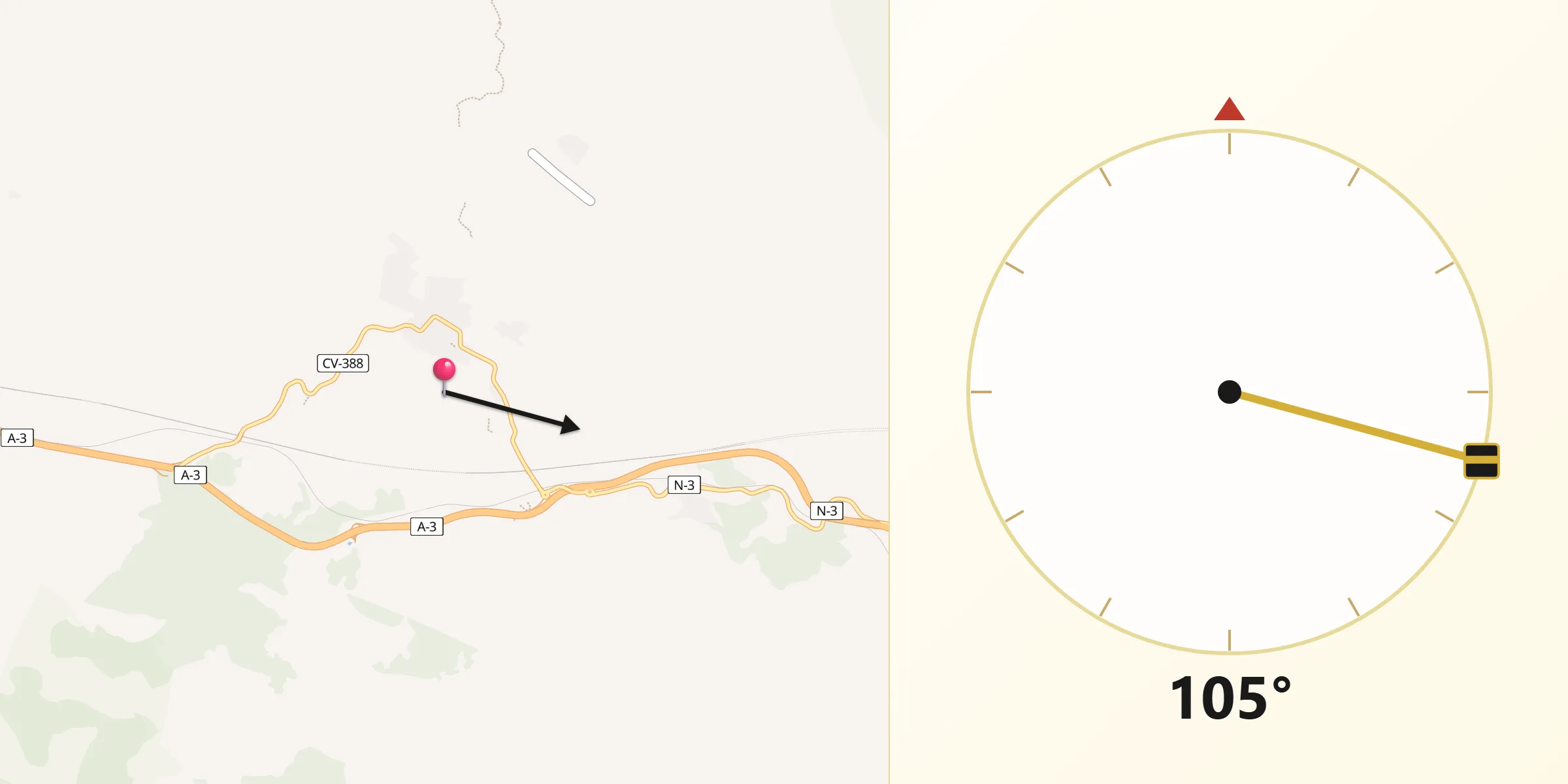 Dirección de la Qibla desde Siete Aguas