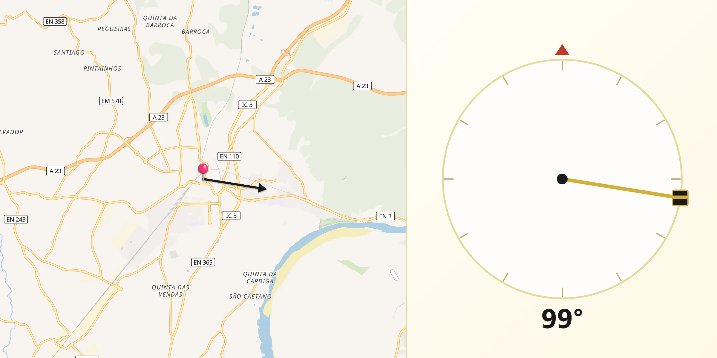 Direção da Qibla a partir de Entroncamento