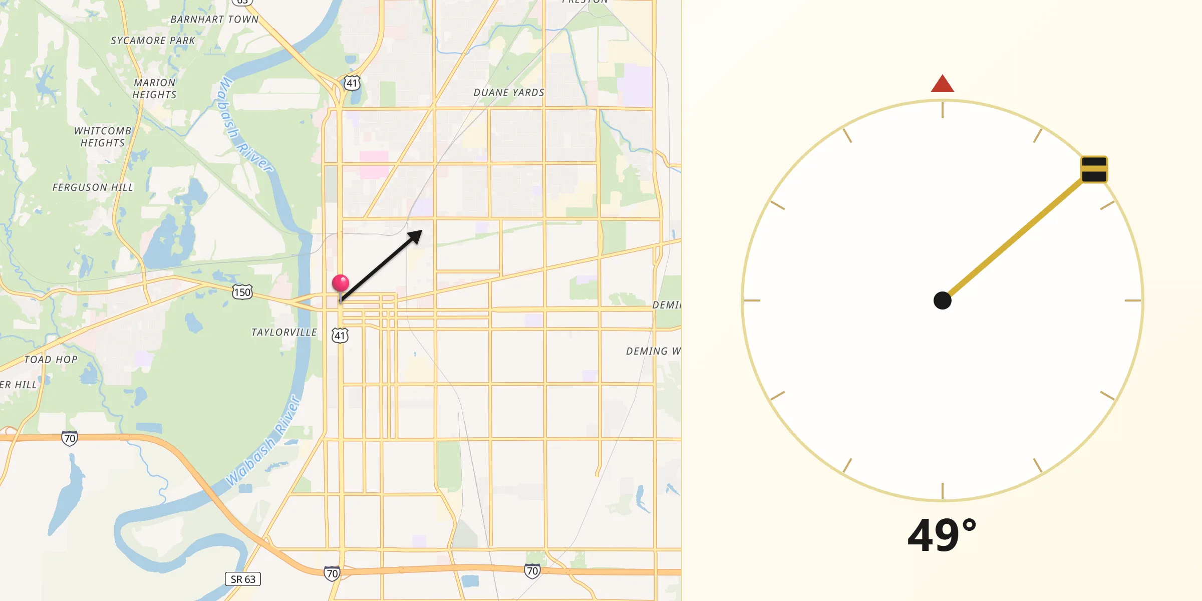 Qibla Direction from Terre Haute