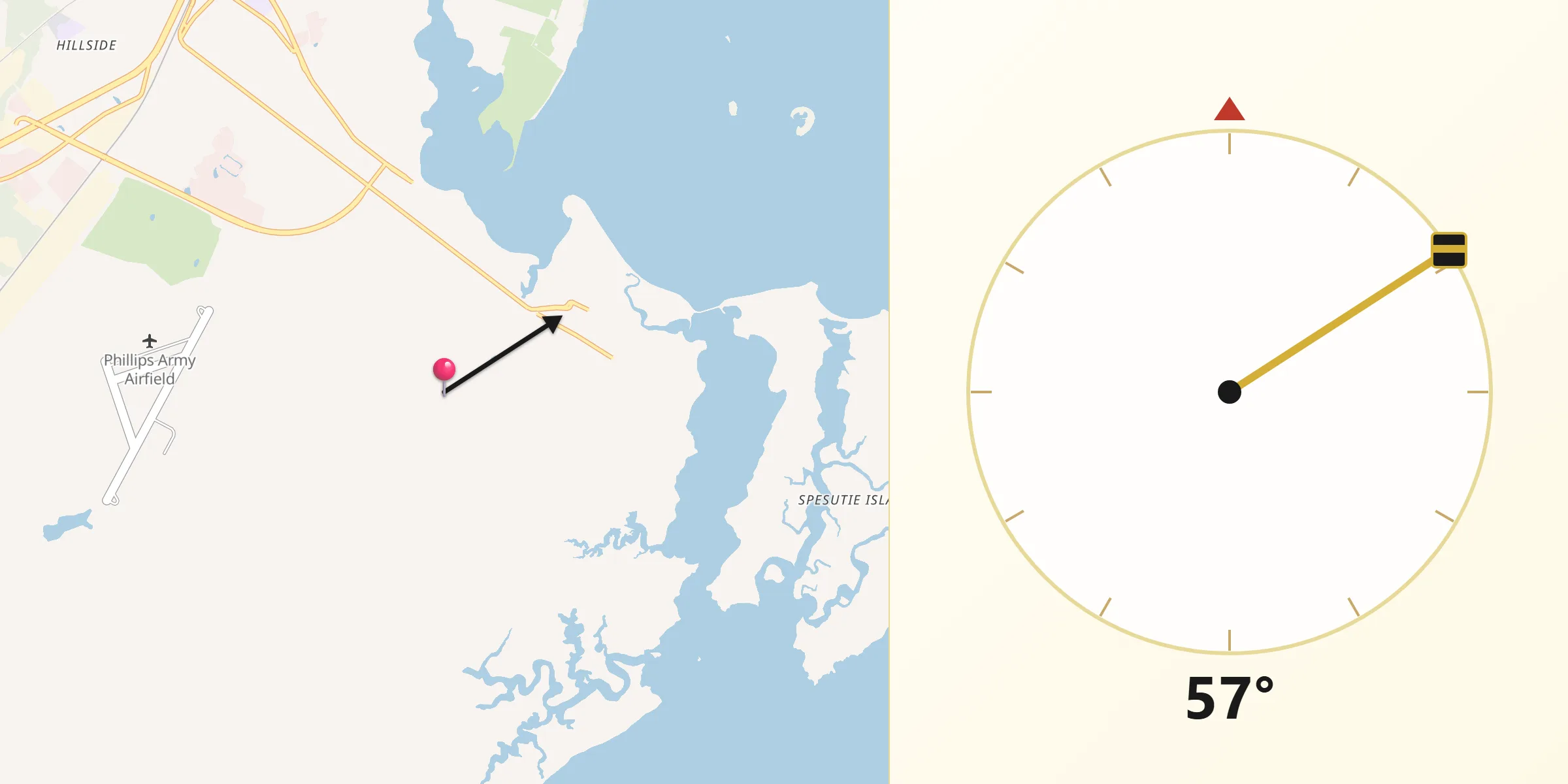 Qibla Direction from Aberdeen Proving Ground