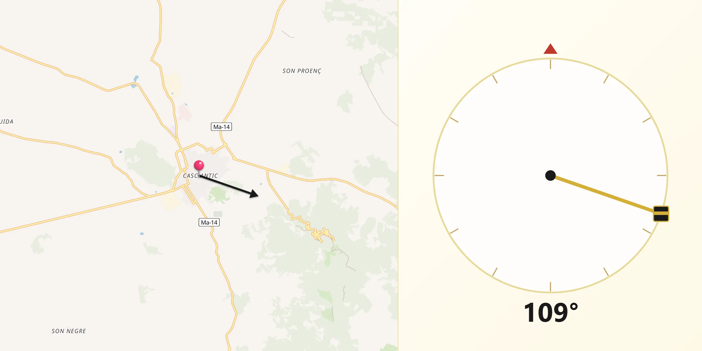 Dirección de la Qibla desde Felanitx