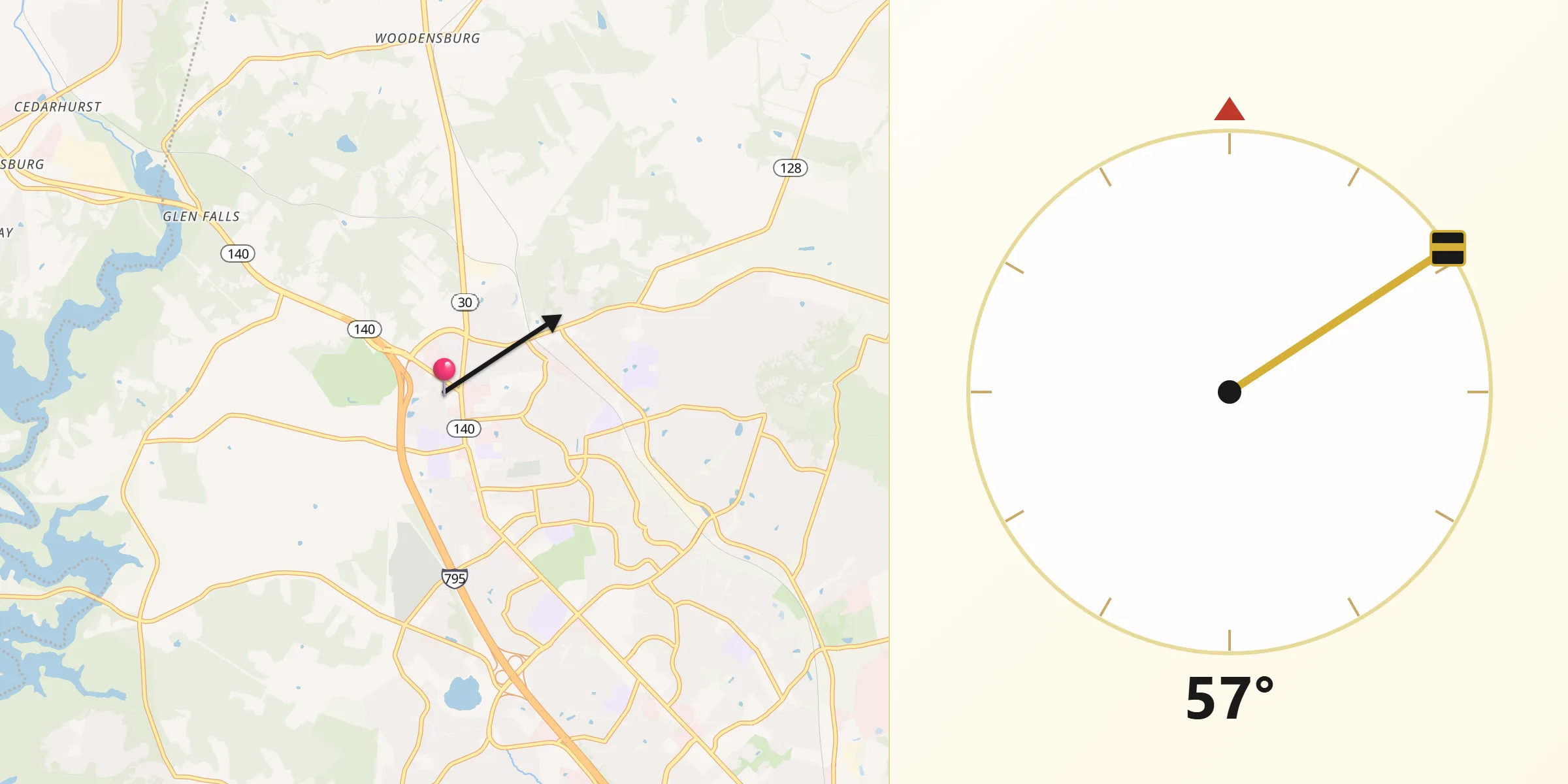 Qibla Direction from Reisterstown