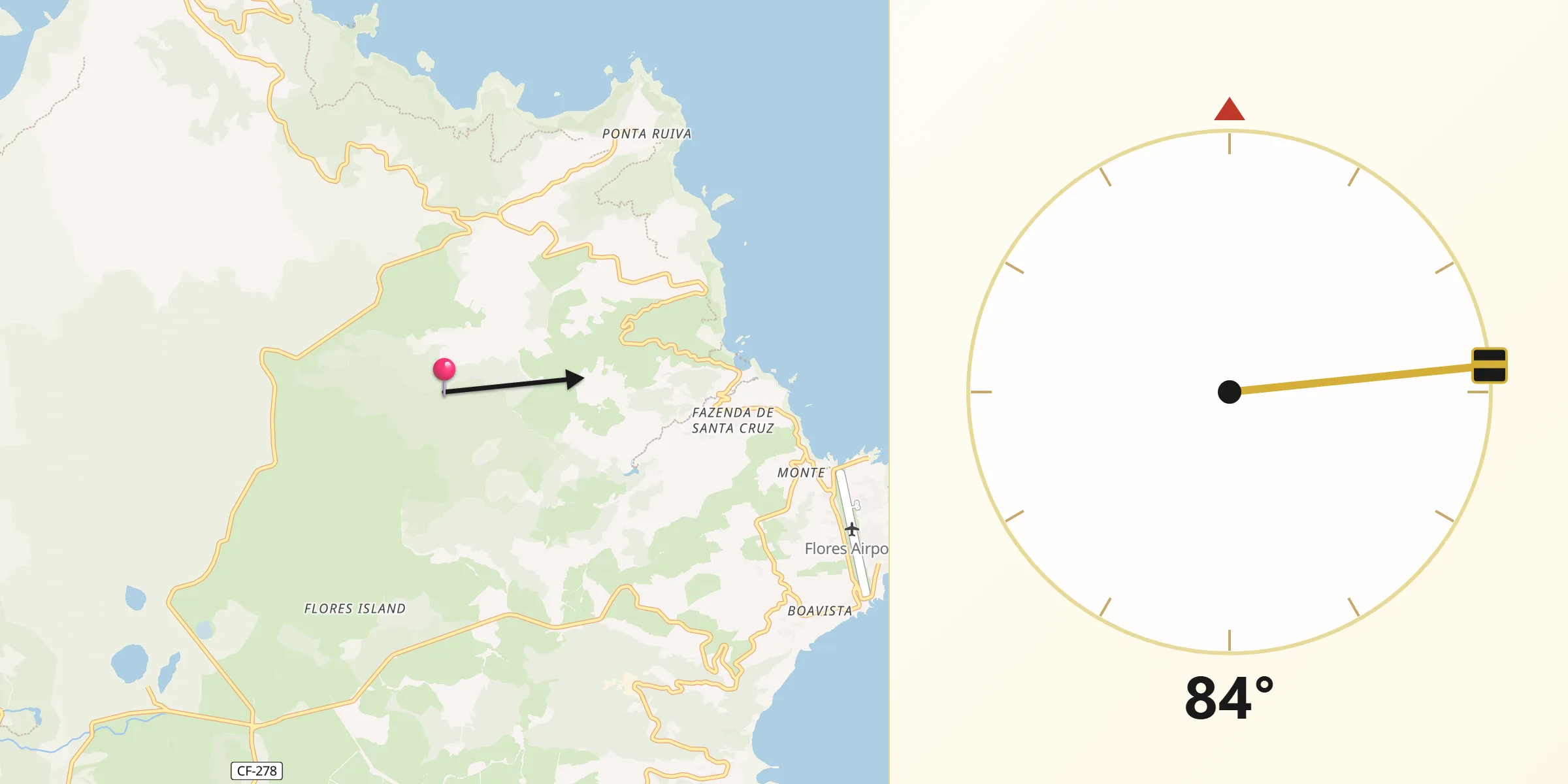 Direção da Qibla a partir de Santa Cruz das Flores