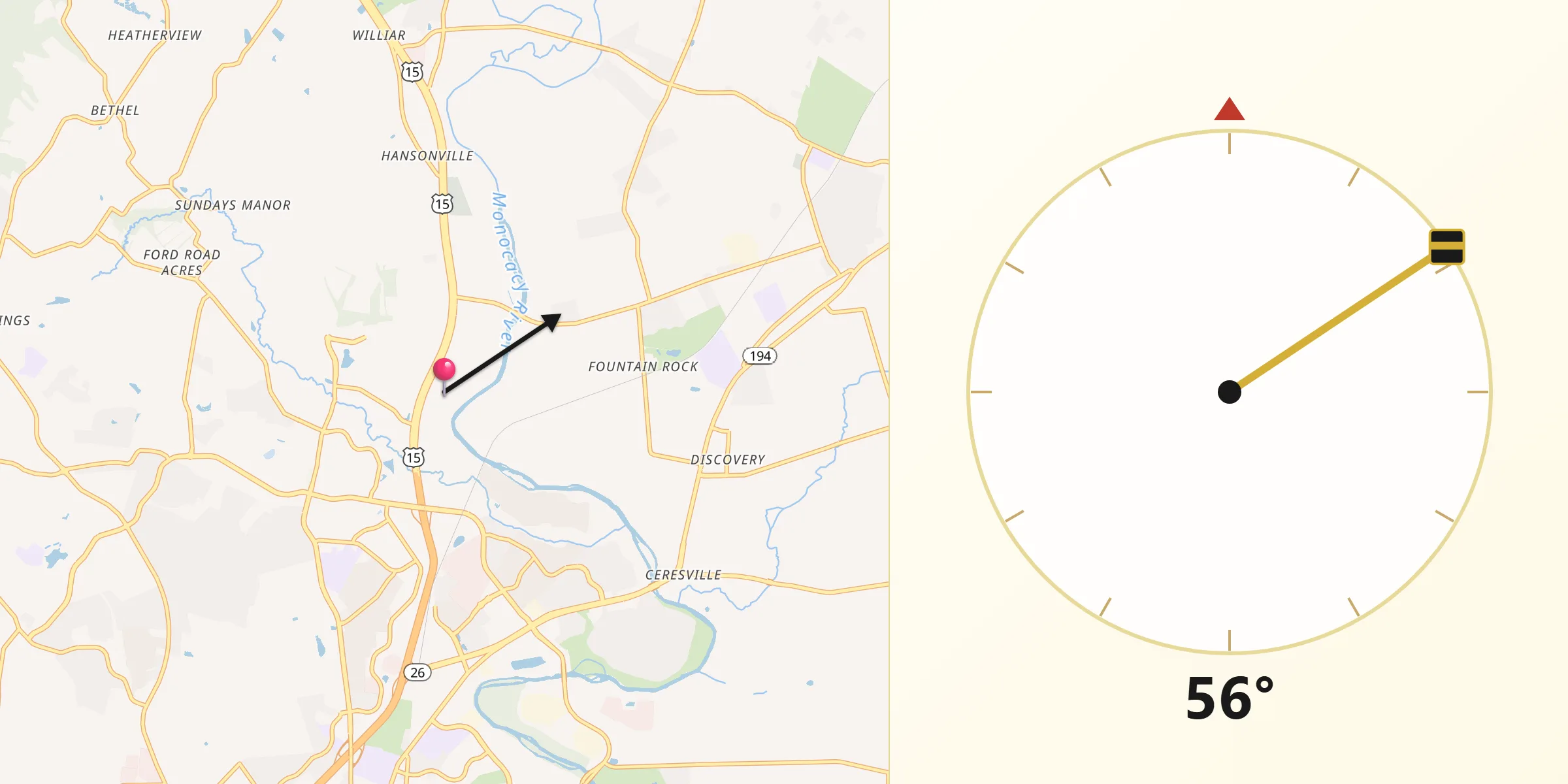 Qibla Direction from Frederick County