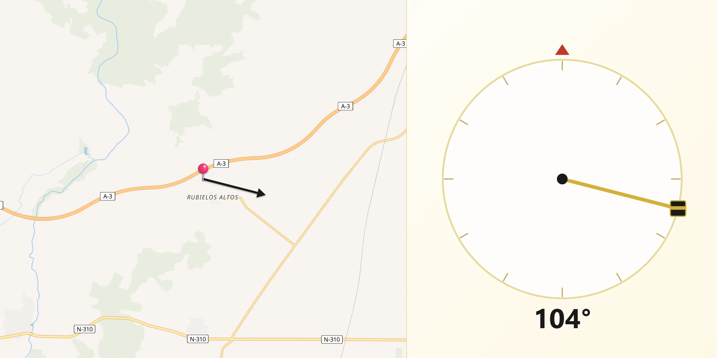 Dirección de la Qibla desde Pozorrubielos de la Mancha