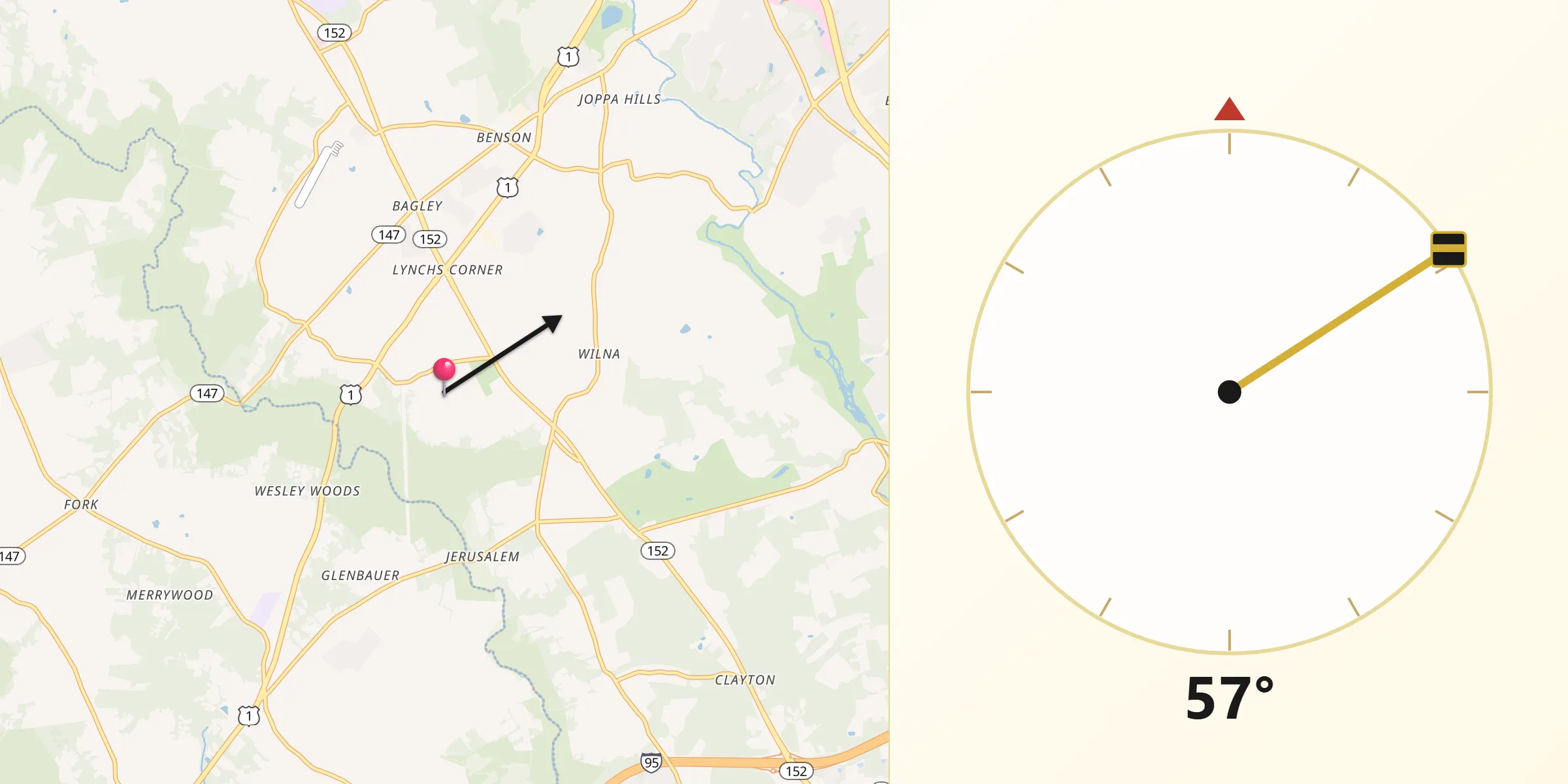 Qibla Direction from Pleasant Hills