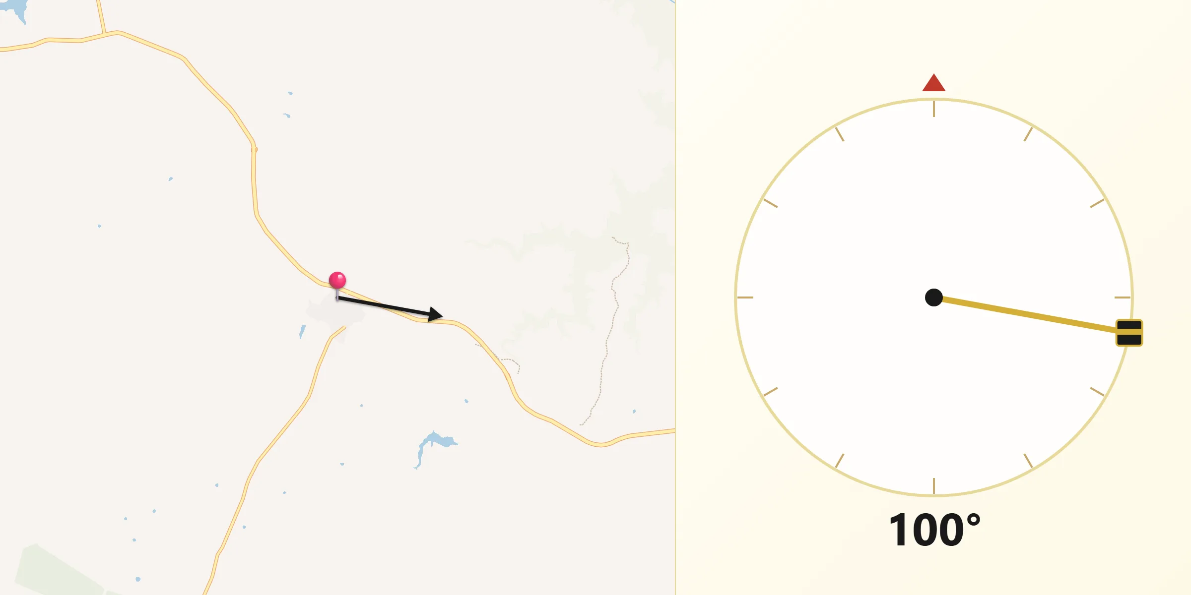 Dirección de la Qibla desde Salorino