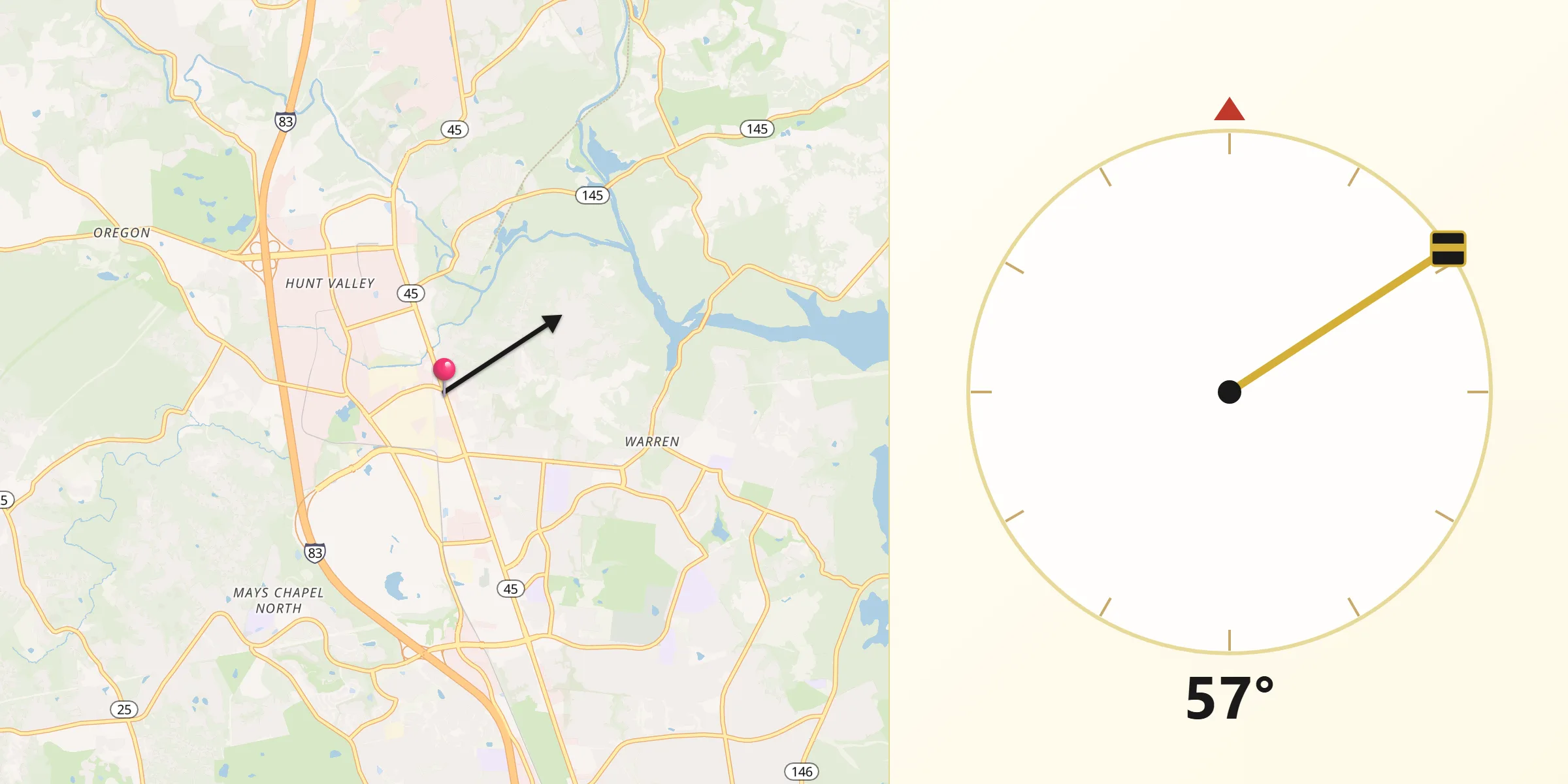 Qibla Direction from Cockeysville