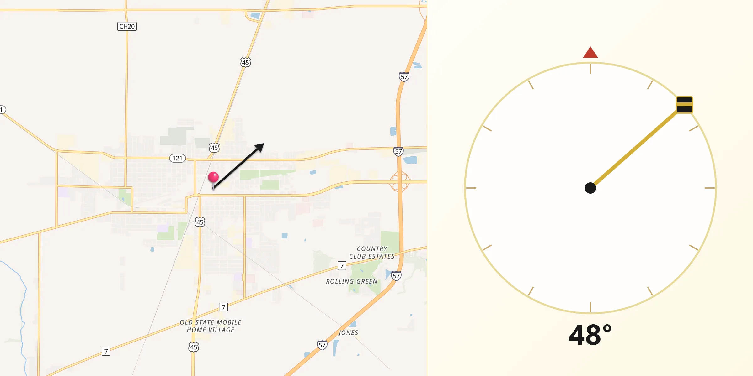 Qibla Direction from Mattoon