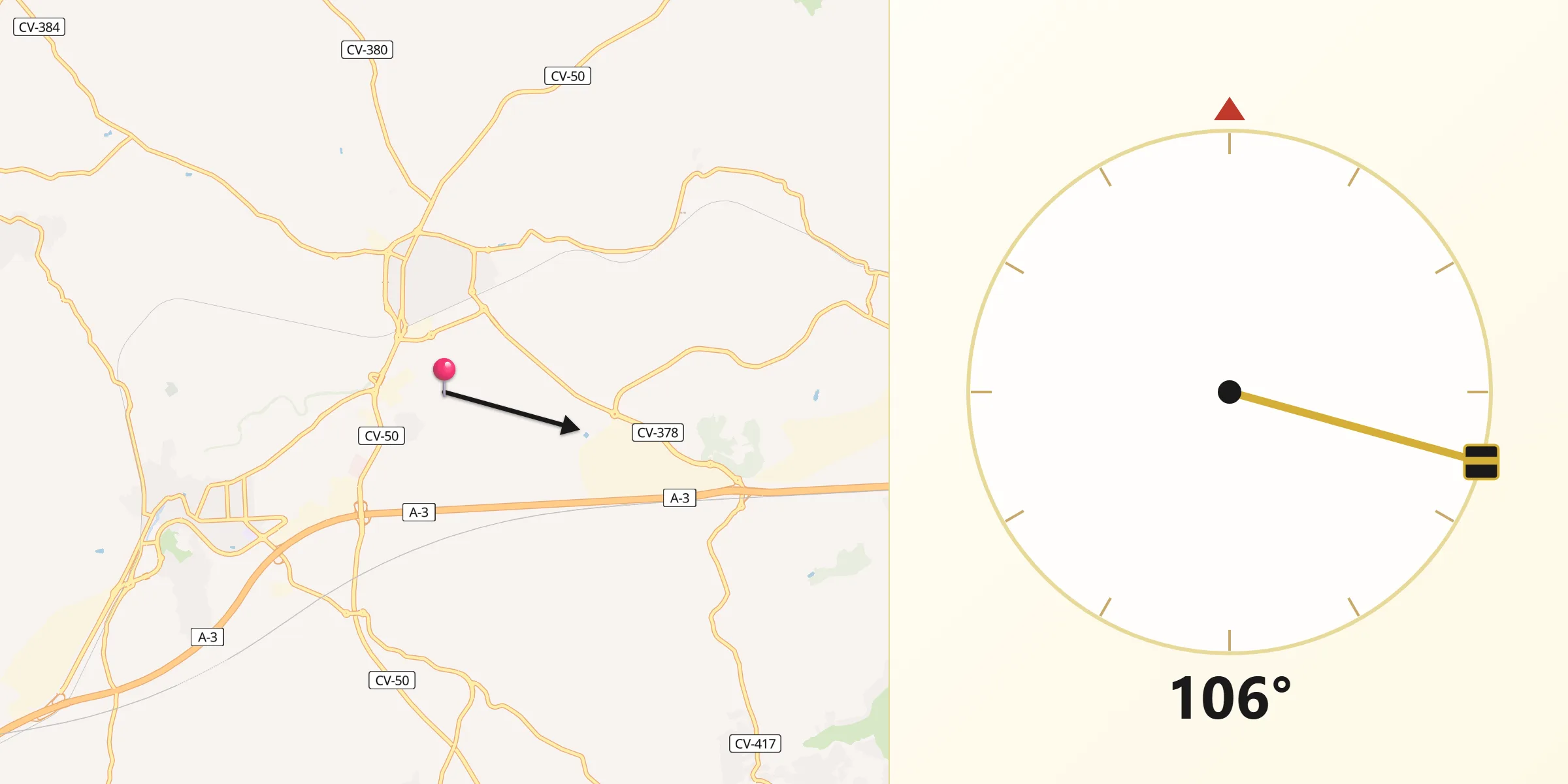 Dirección de la Qibla desde Cheste