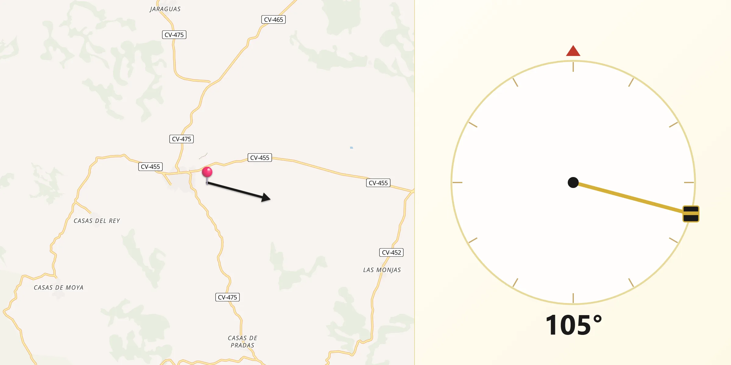 Dirección de la Qibla desde Venta del Moro