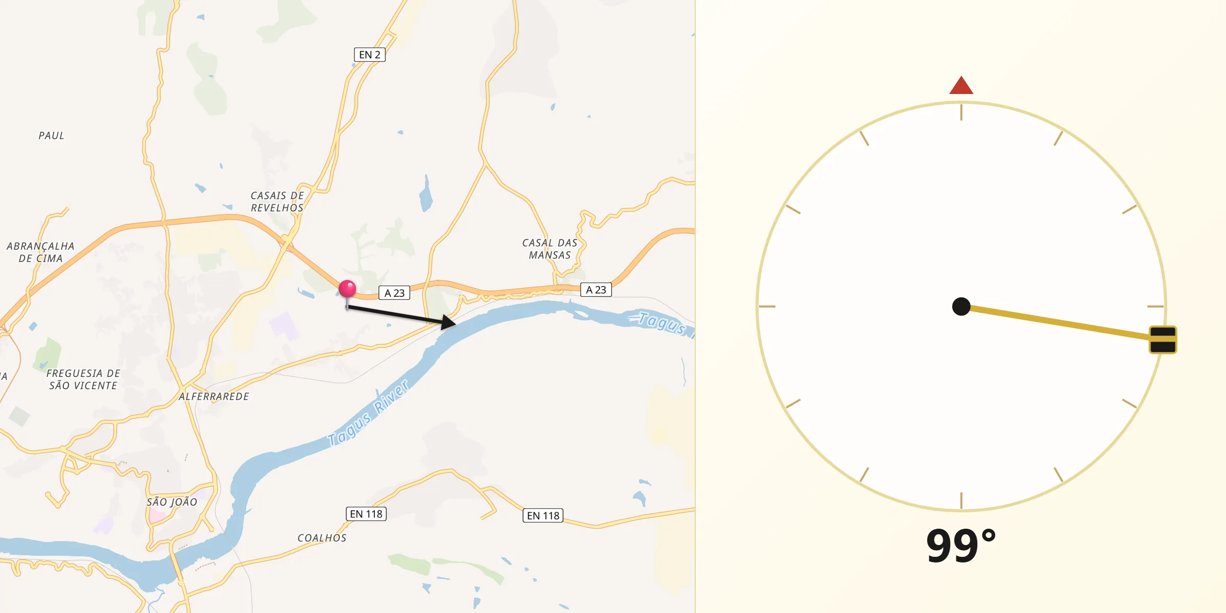 Direção da Qibla a partir de Alferrarede