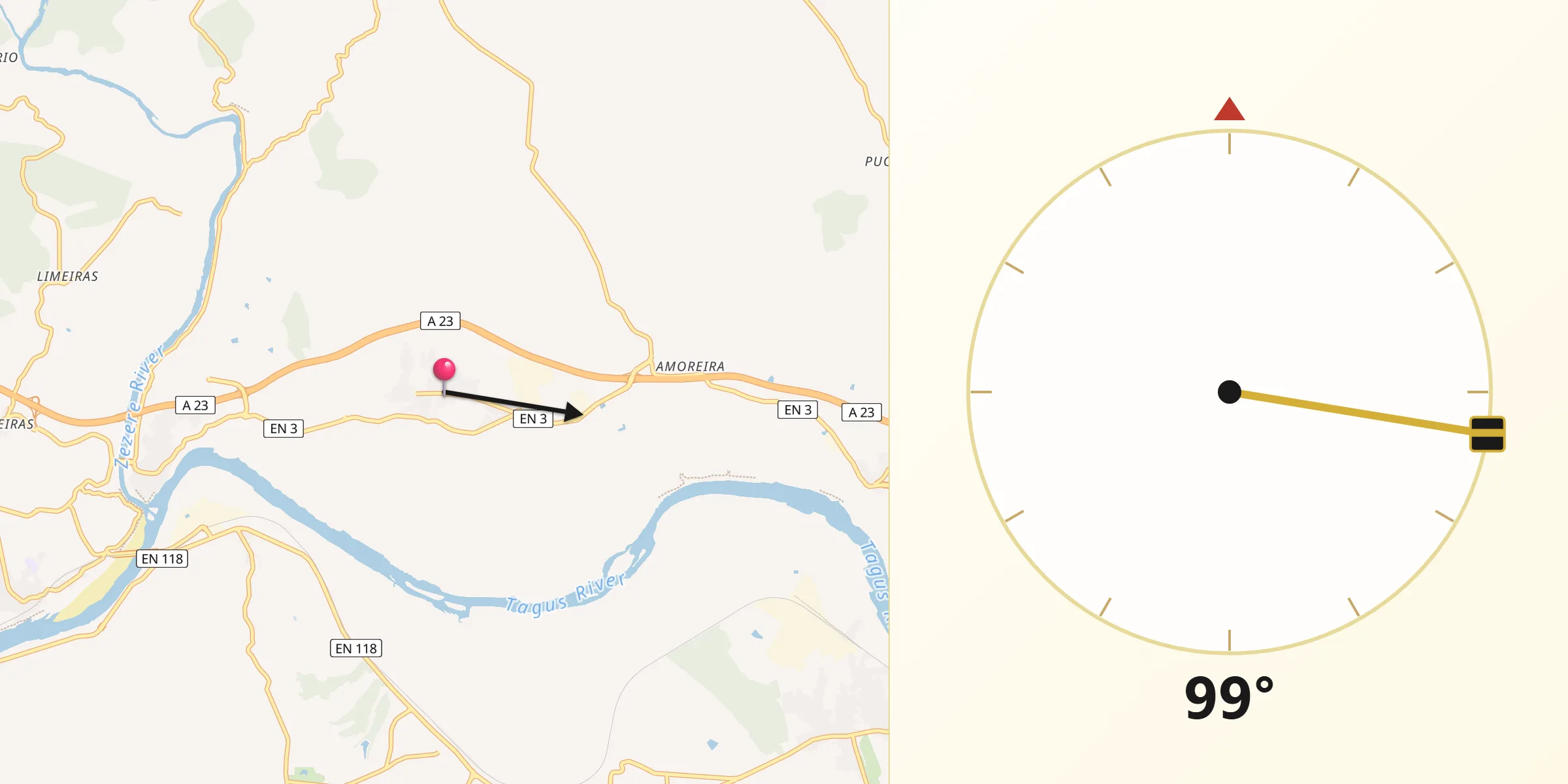 Direção da Qibla a partir de Montalvo