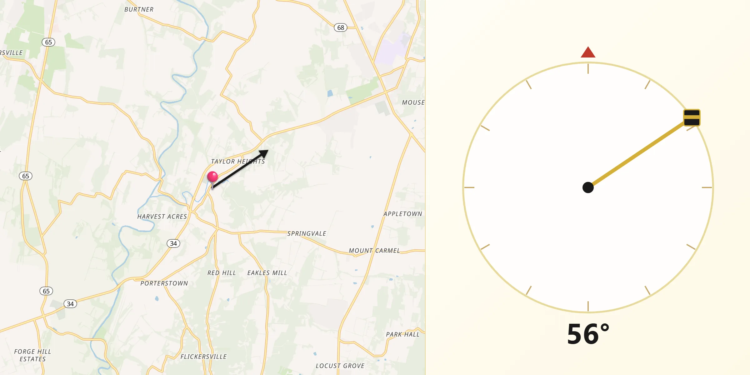 Qibla Direction from Keedysville