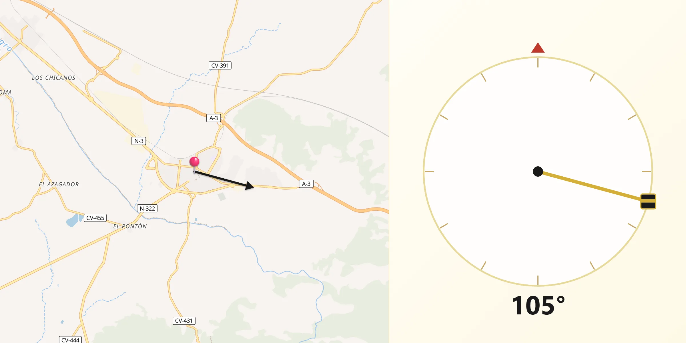 Dirección de la Qibla desde Requena