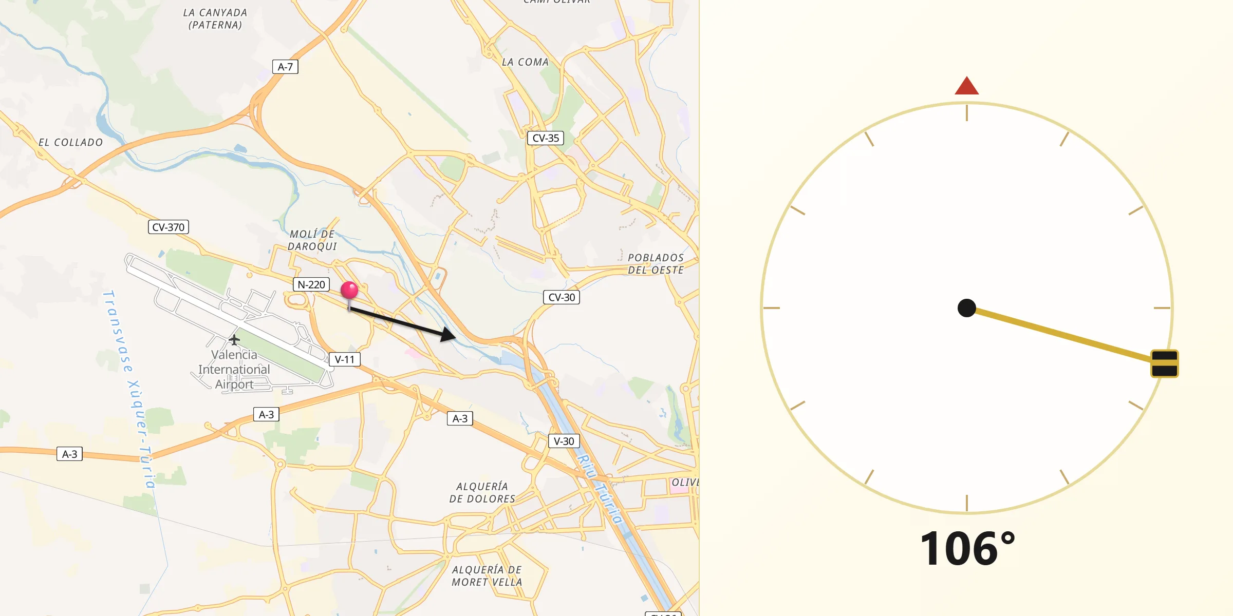Dirección de la Qibla desde Manises