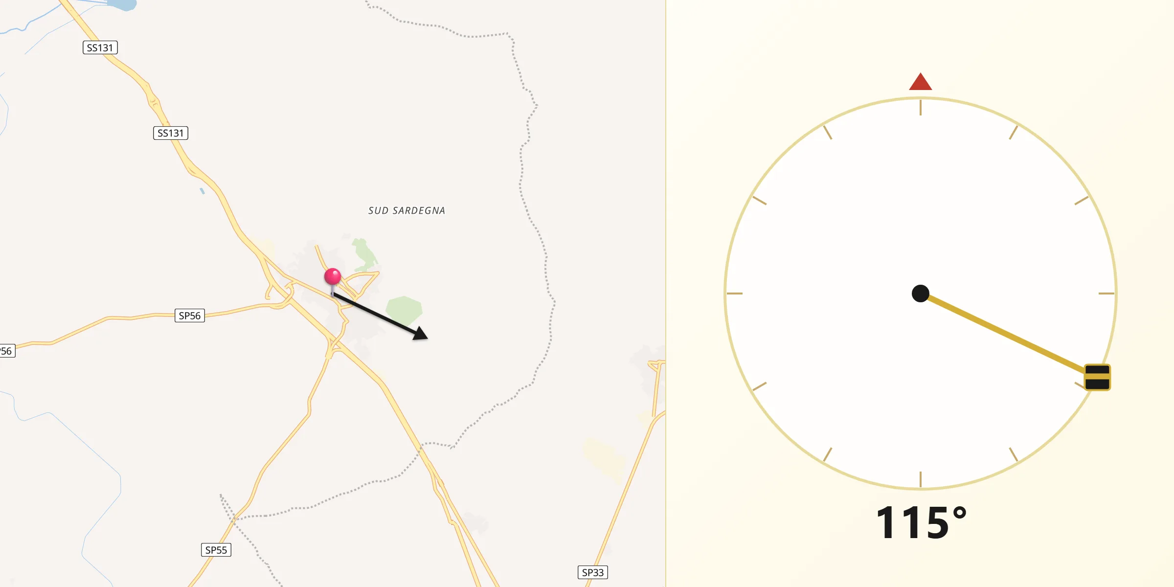 Direzione della Qibla da Serrenti