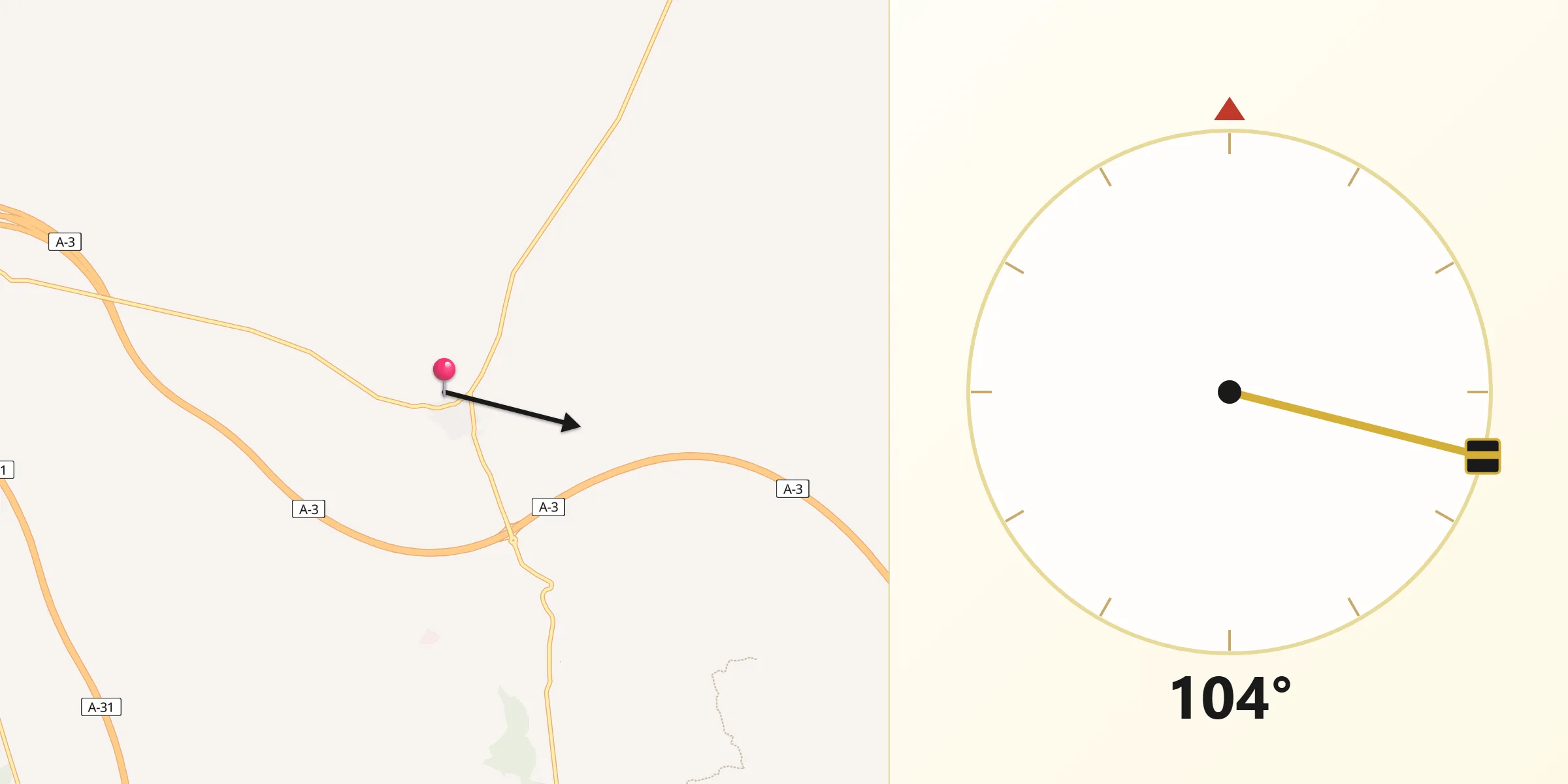Dirección de la Qibla desde Tébar
