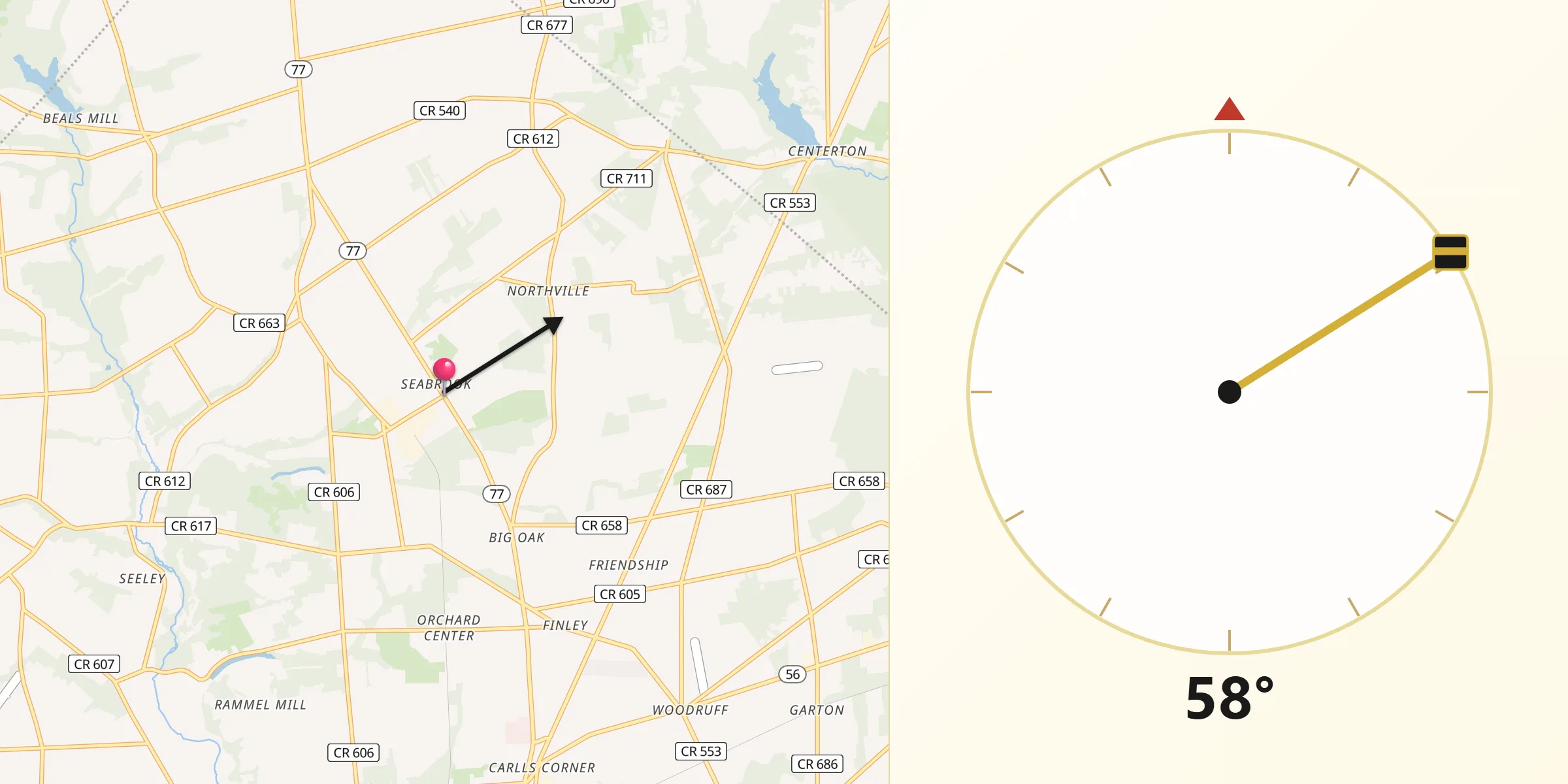 Qibla Direction from Seabrook Farms