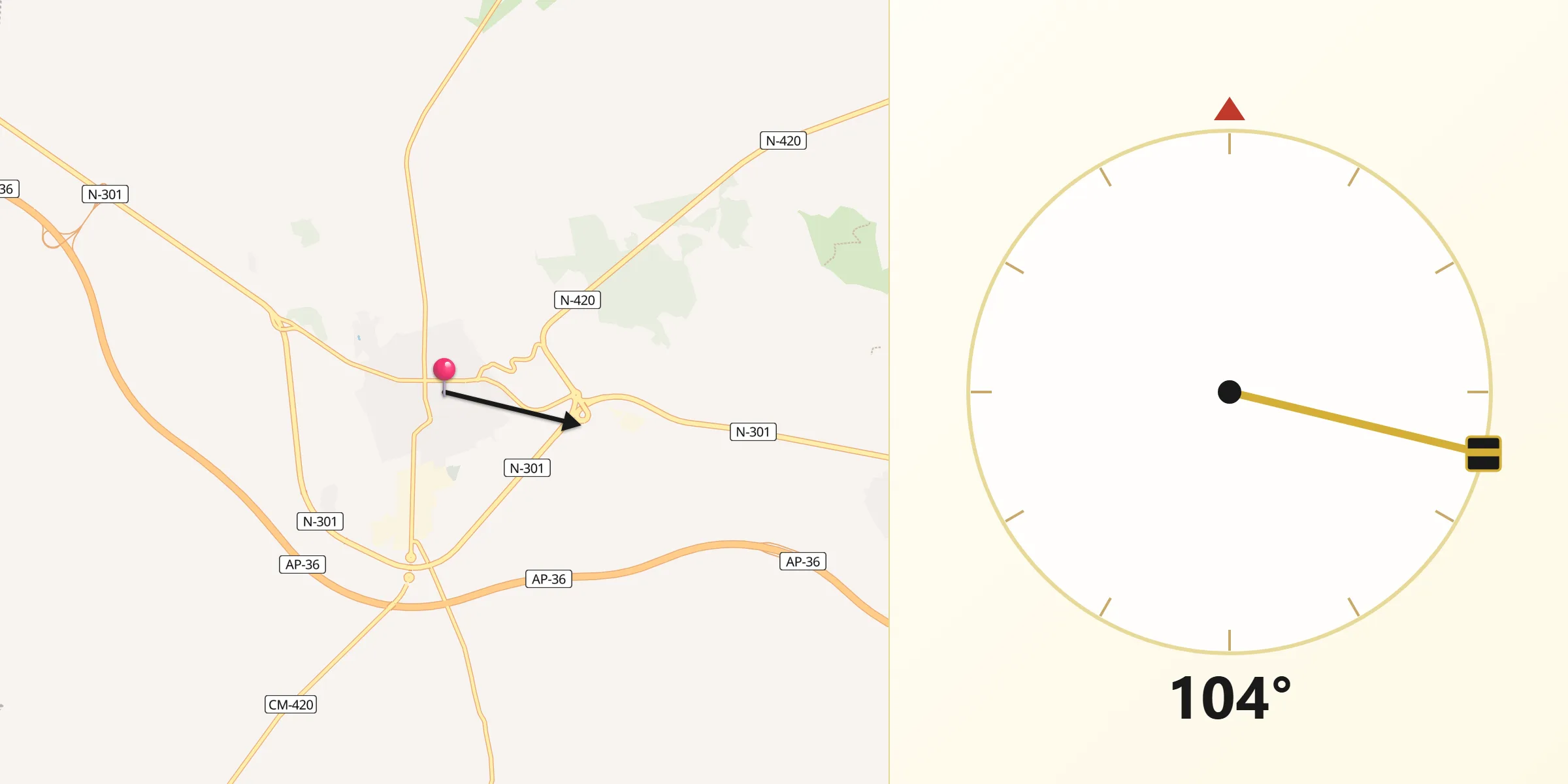 Dirección de la Qibla desde Mota del Cuervo