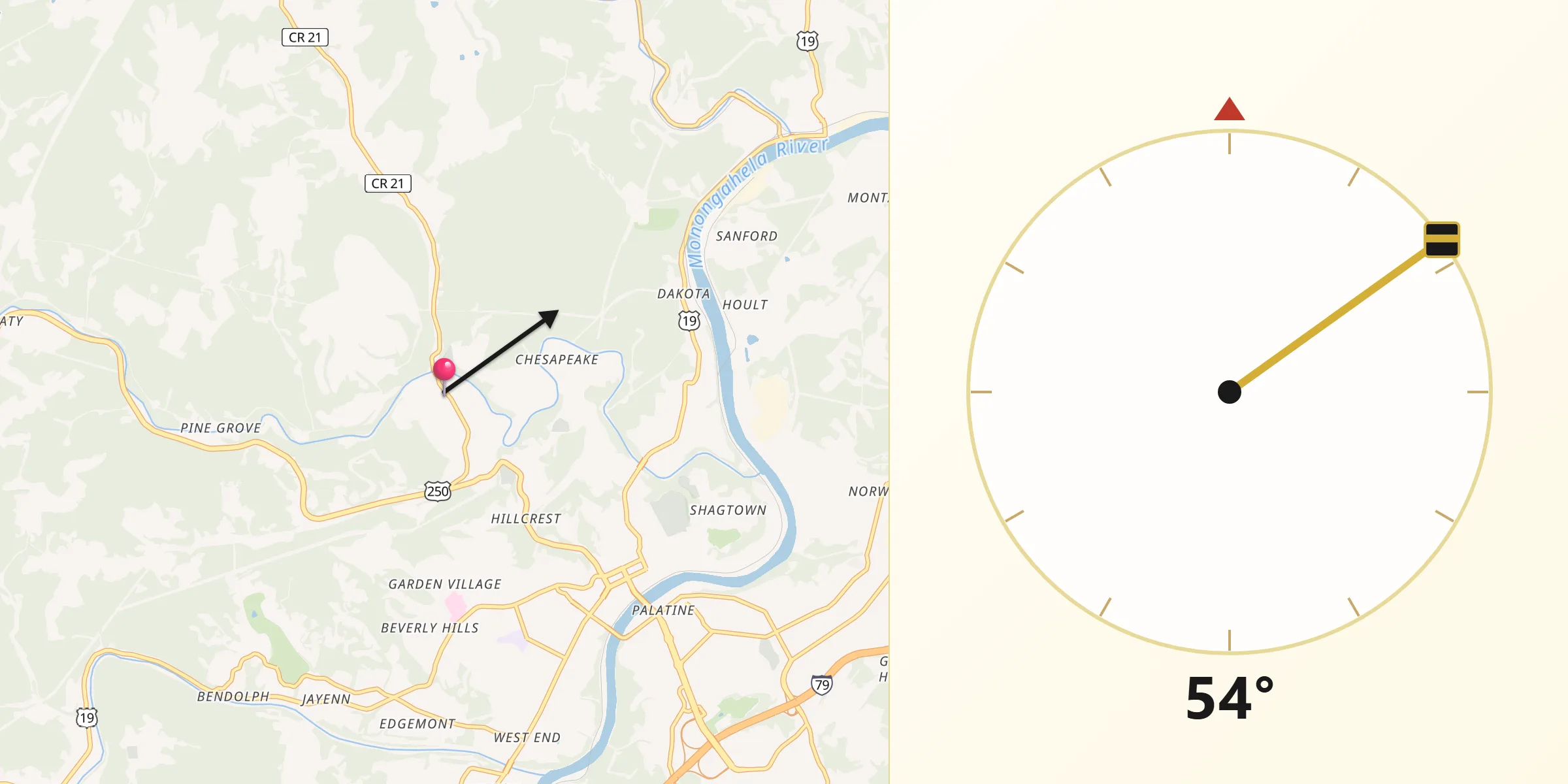 Qibla Direction from Barrackville
