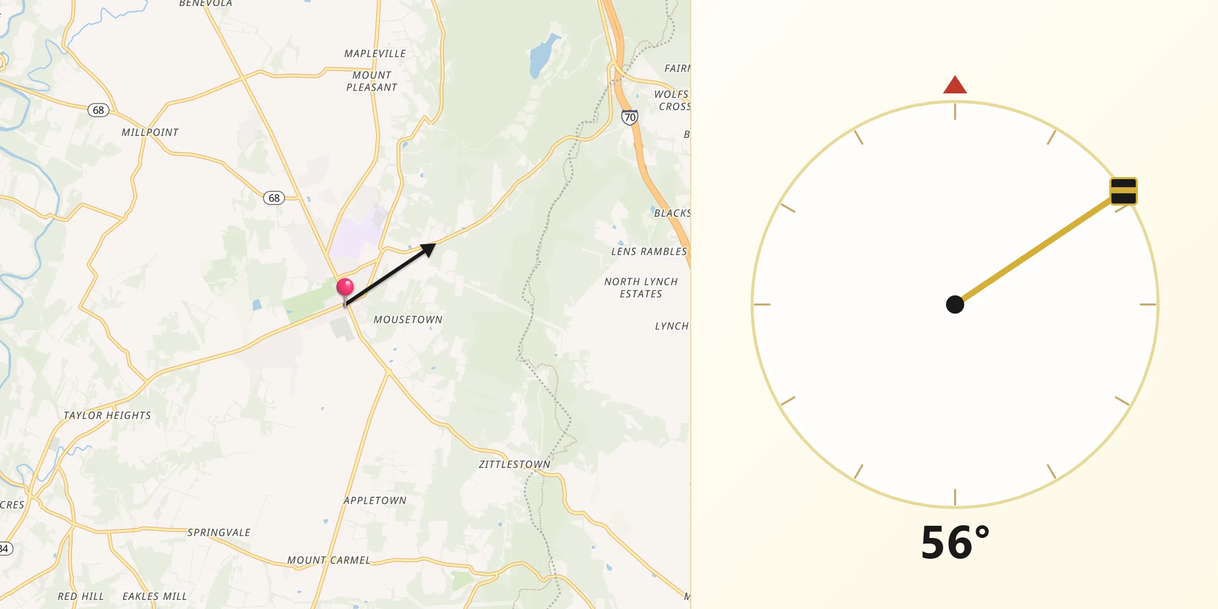 Qibla Direction from Boonsboro