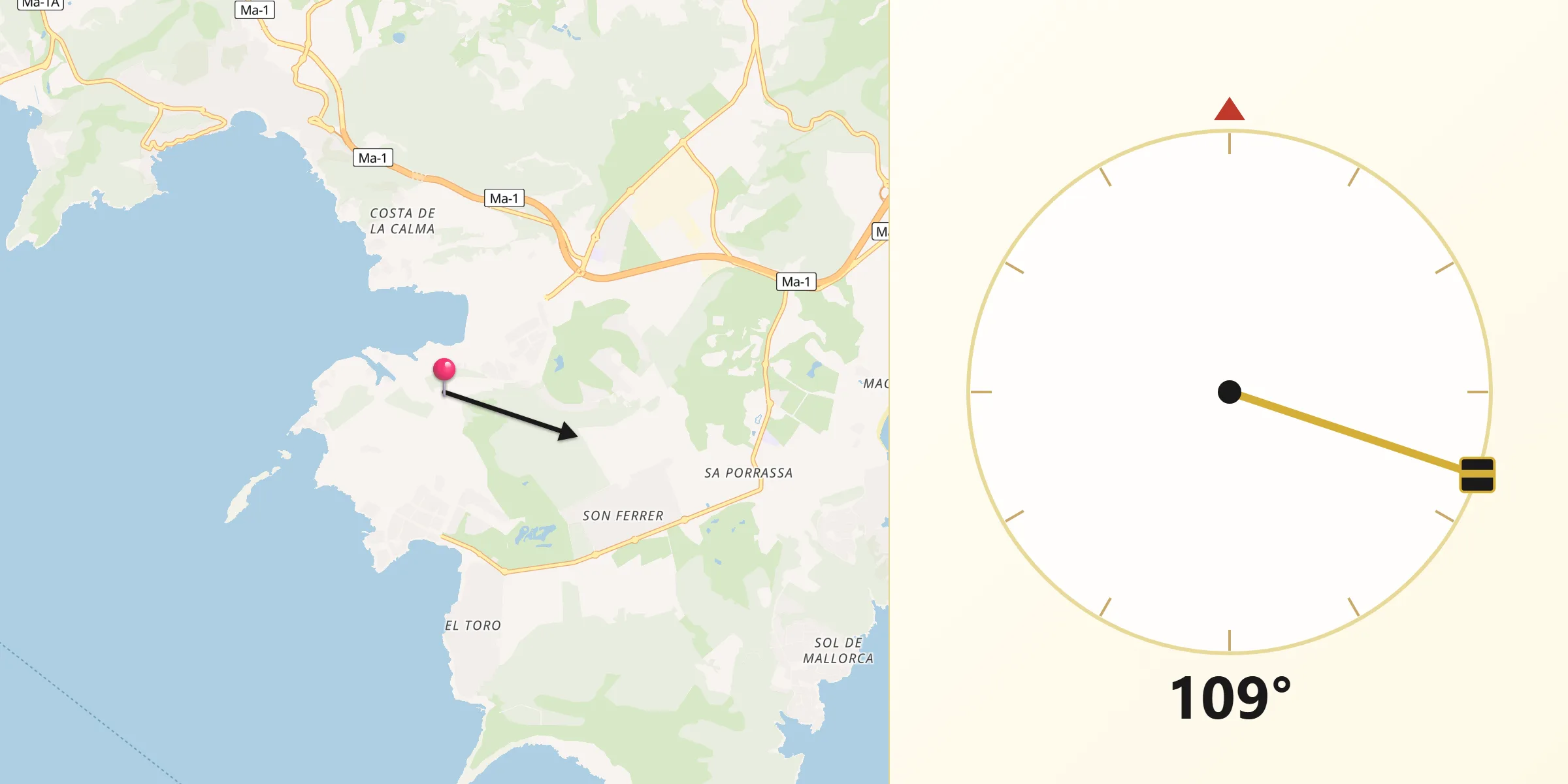 Dirección de la Qibla desde Santa Ponsa