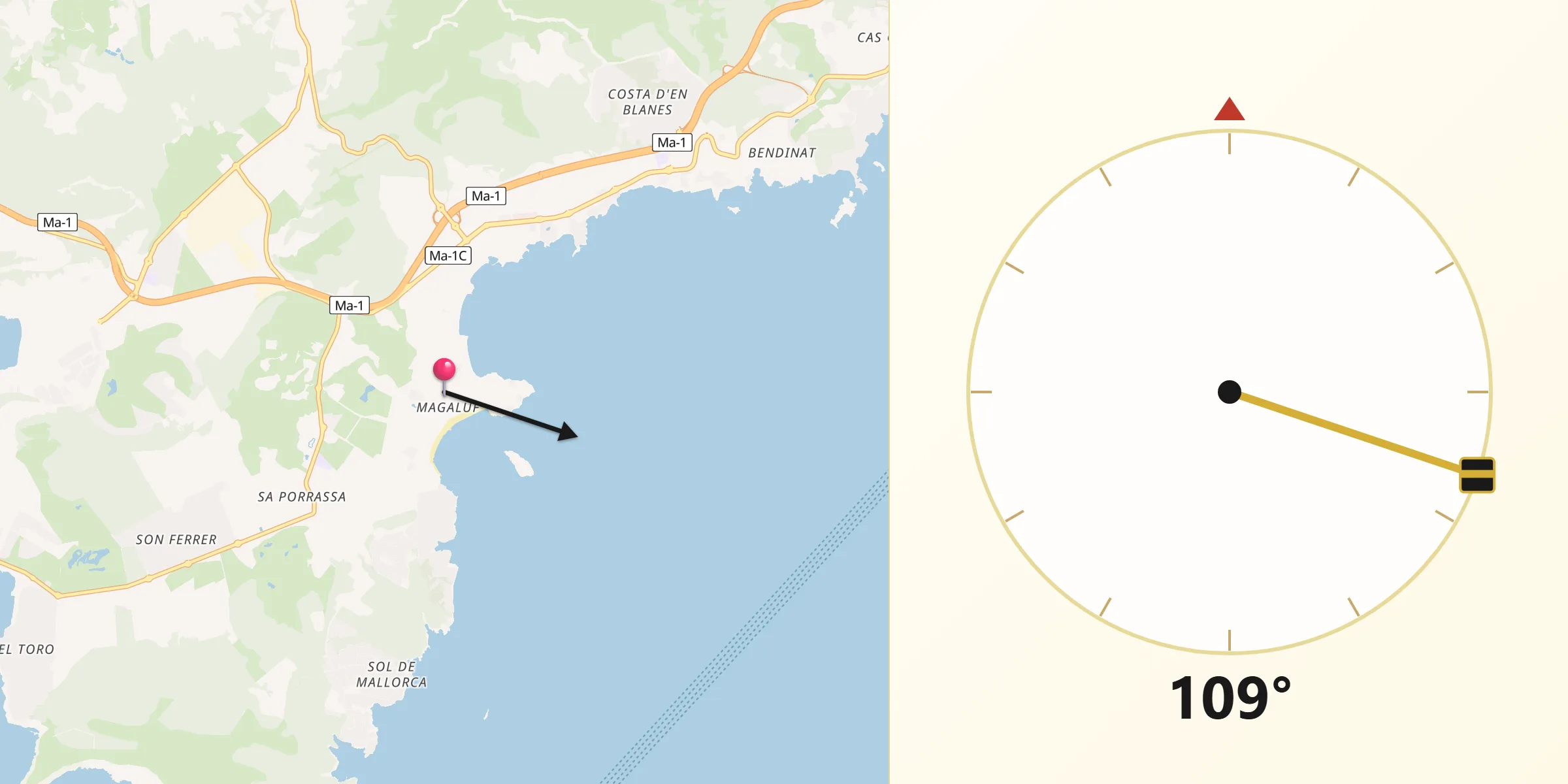Dirección de la Qibla desde Magaluf
