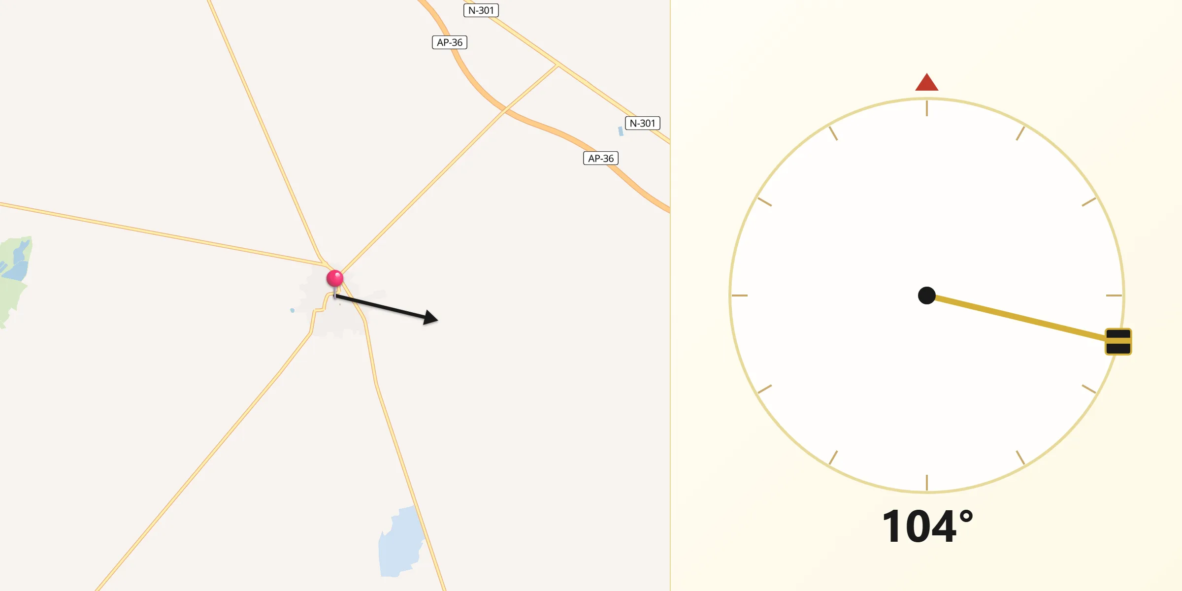 Dirección de la Qibla desde El Toboso