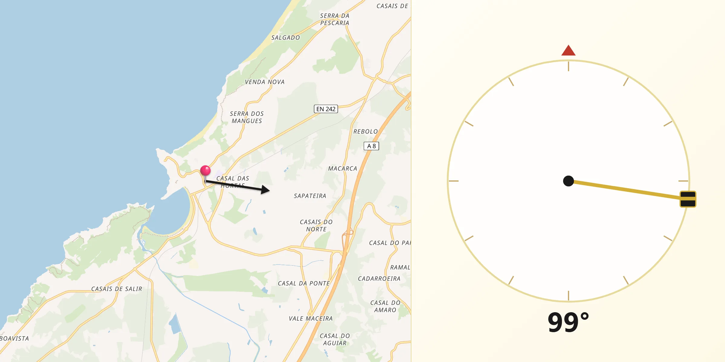 Direção da Qibla a partir de São Martinho do Porto