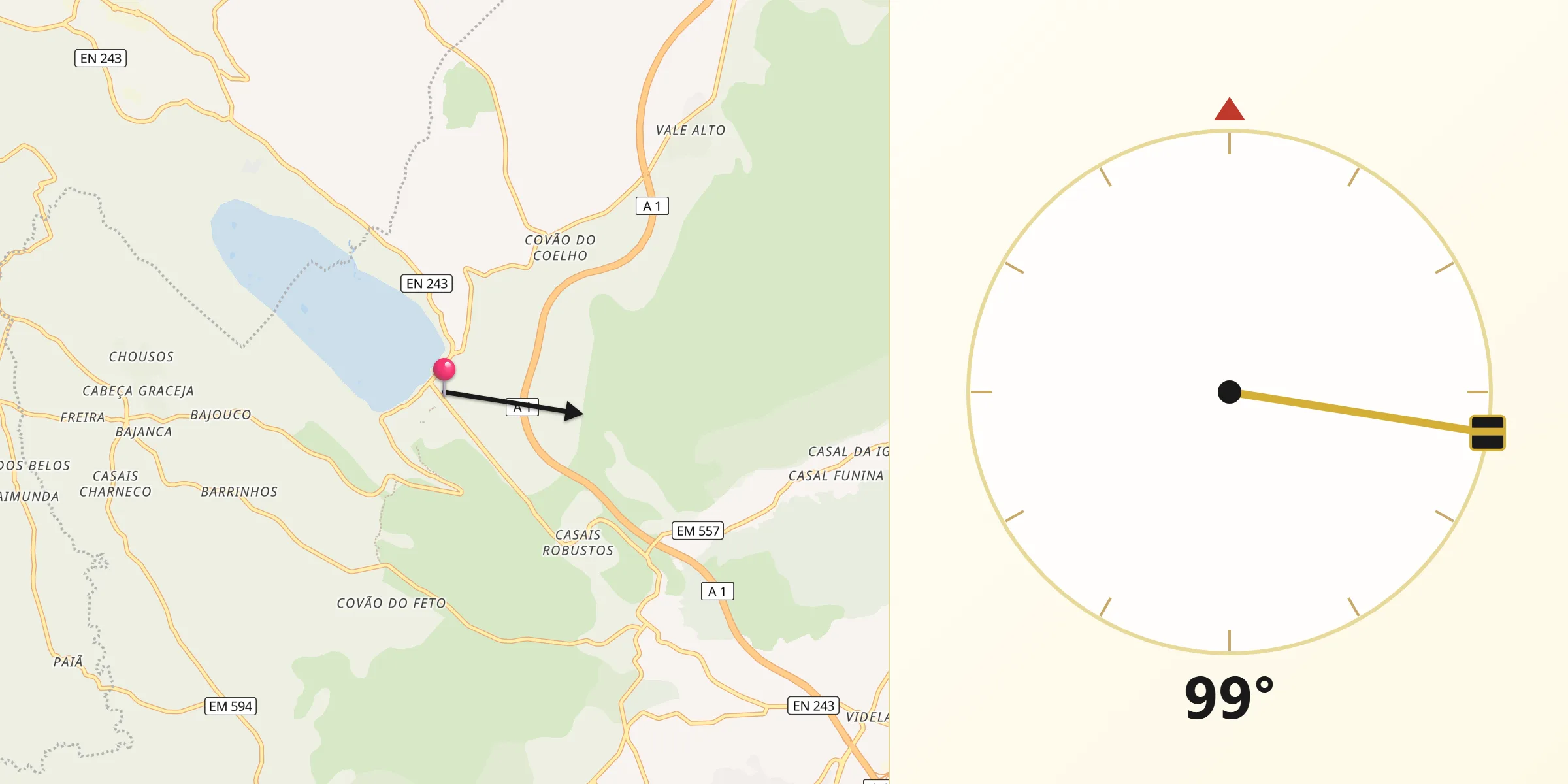 Direção da Qibla a partir de Minde