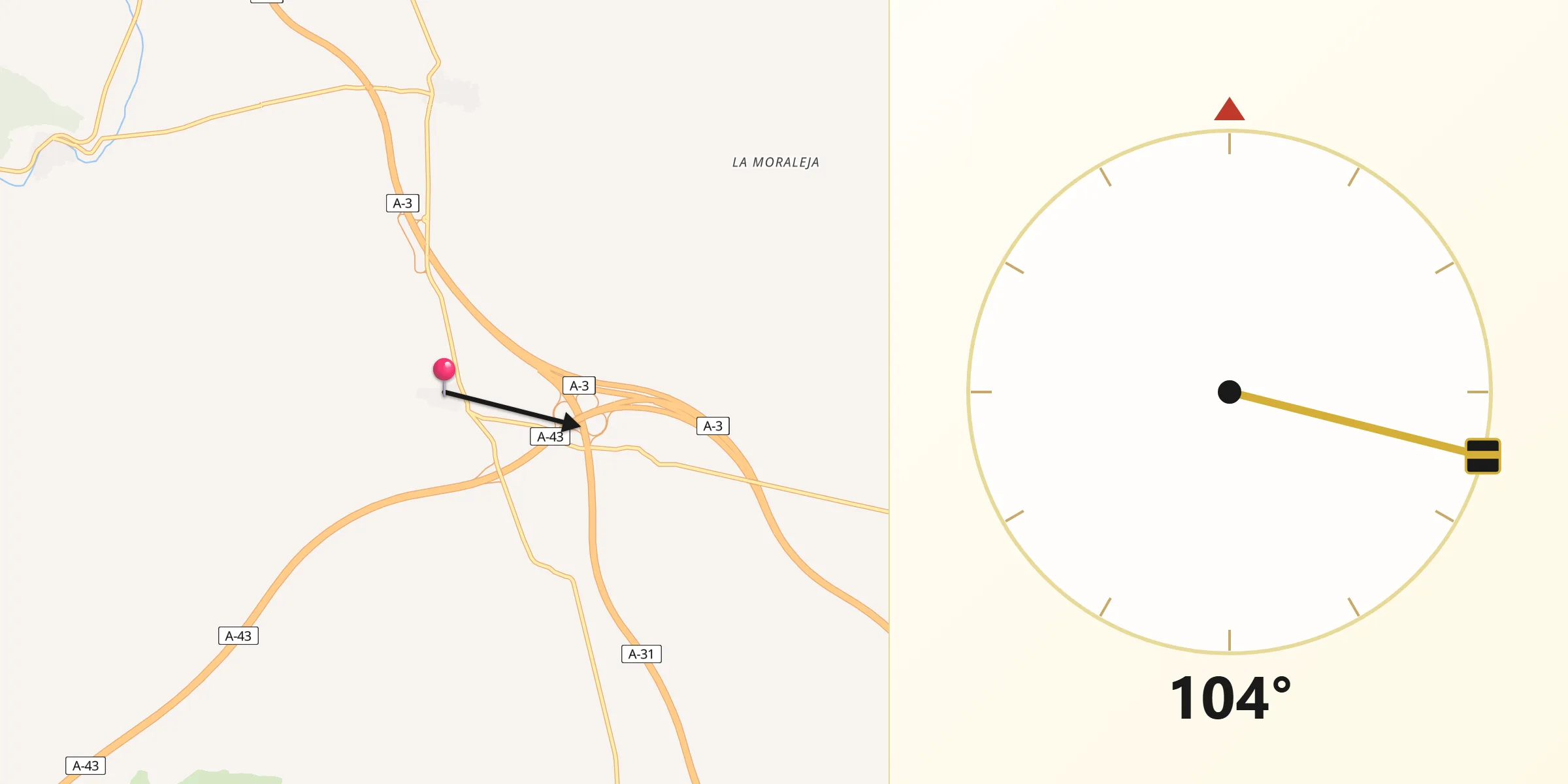 Dirección de la Qibla desde Atalaya del Cañavate