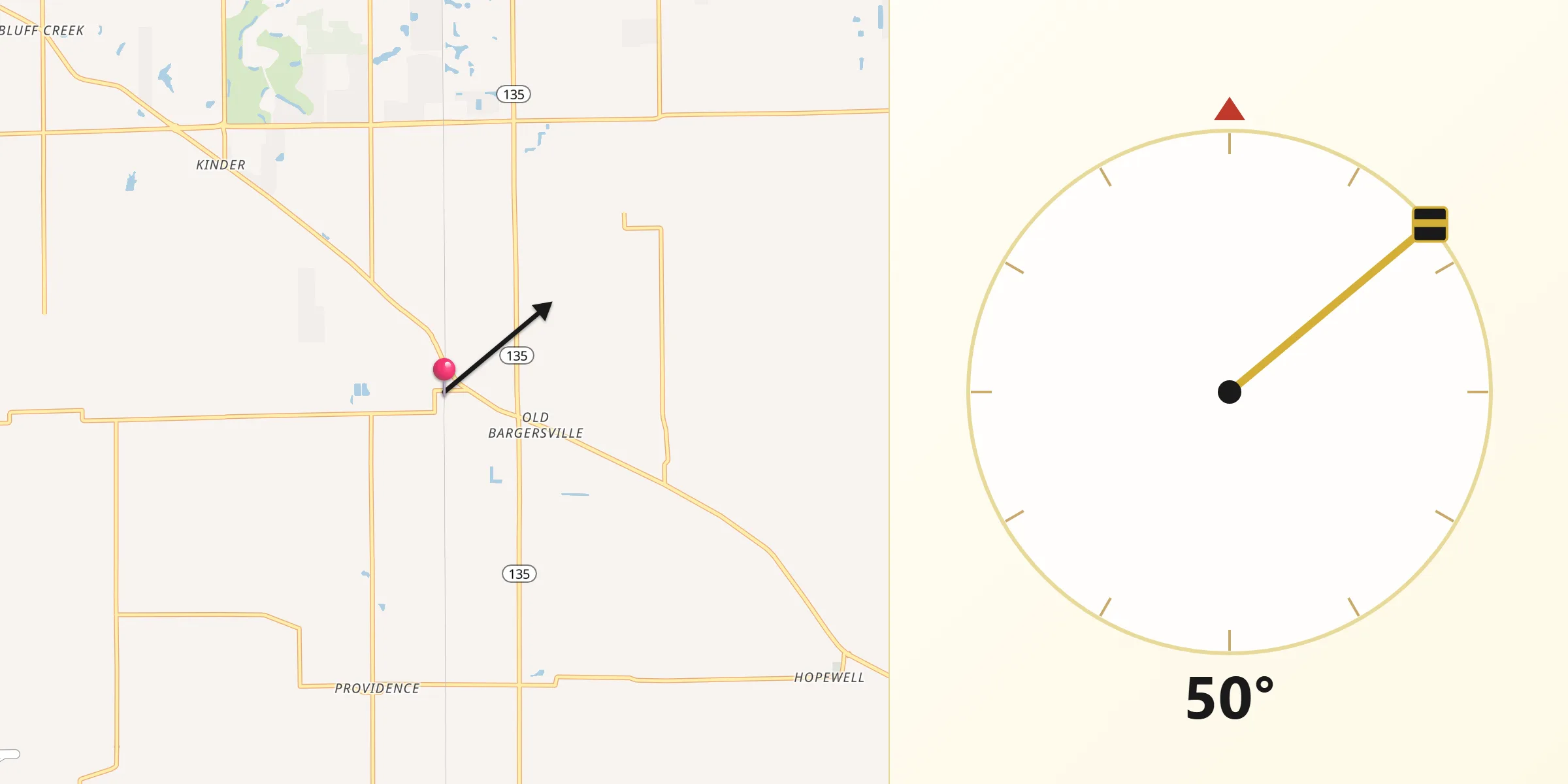 Qibla Direction from Bargersville