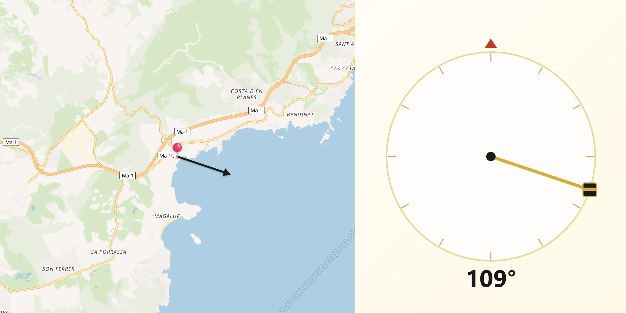 Dirección de la Qibla desde Palmanova