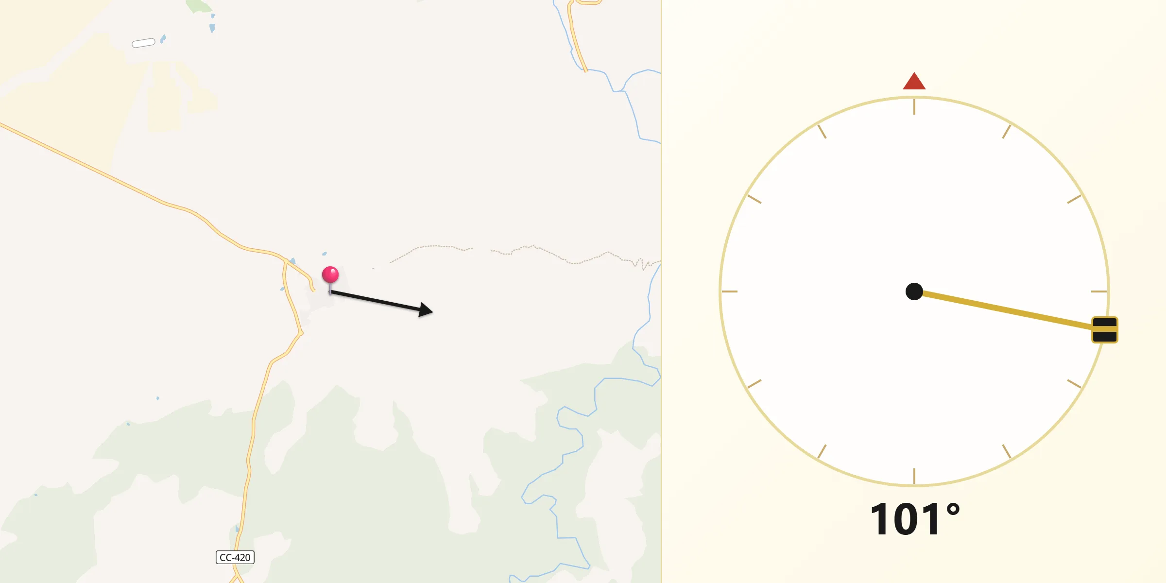 Dirección de la Qibla desde Aldeacentenera