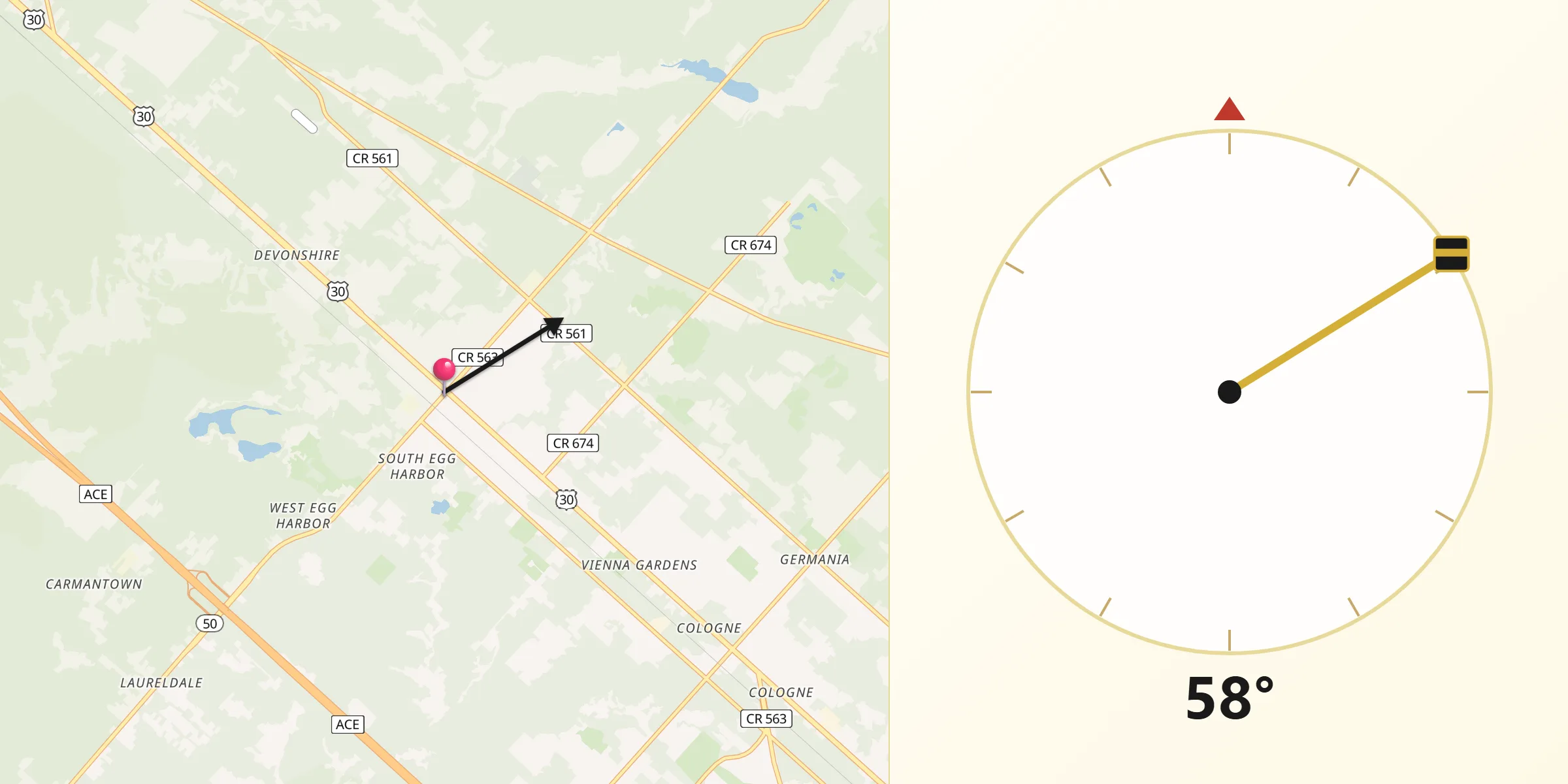 Qibla Direction from Egg Harbor City